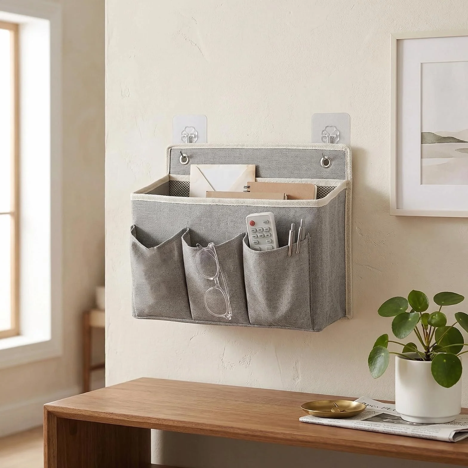 2 organizer da appendere per armadio con 4 ganci, pieghevole, in tessuto di lino, organizer da parete, organizer da appendere, per bagno, camera da letto, ufficio, camper