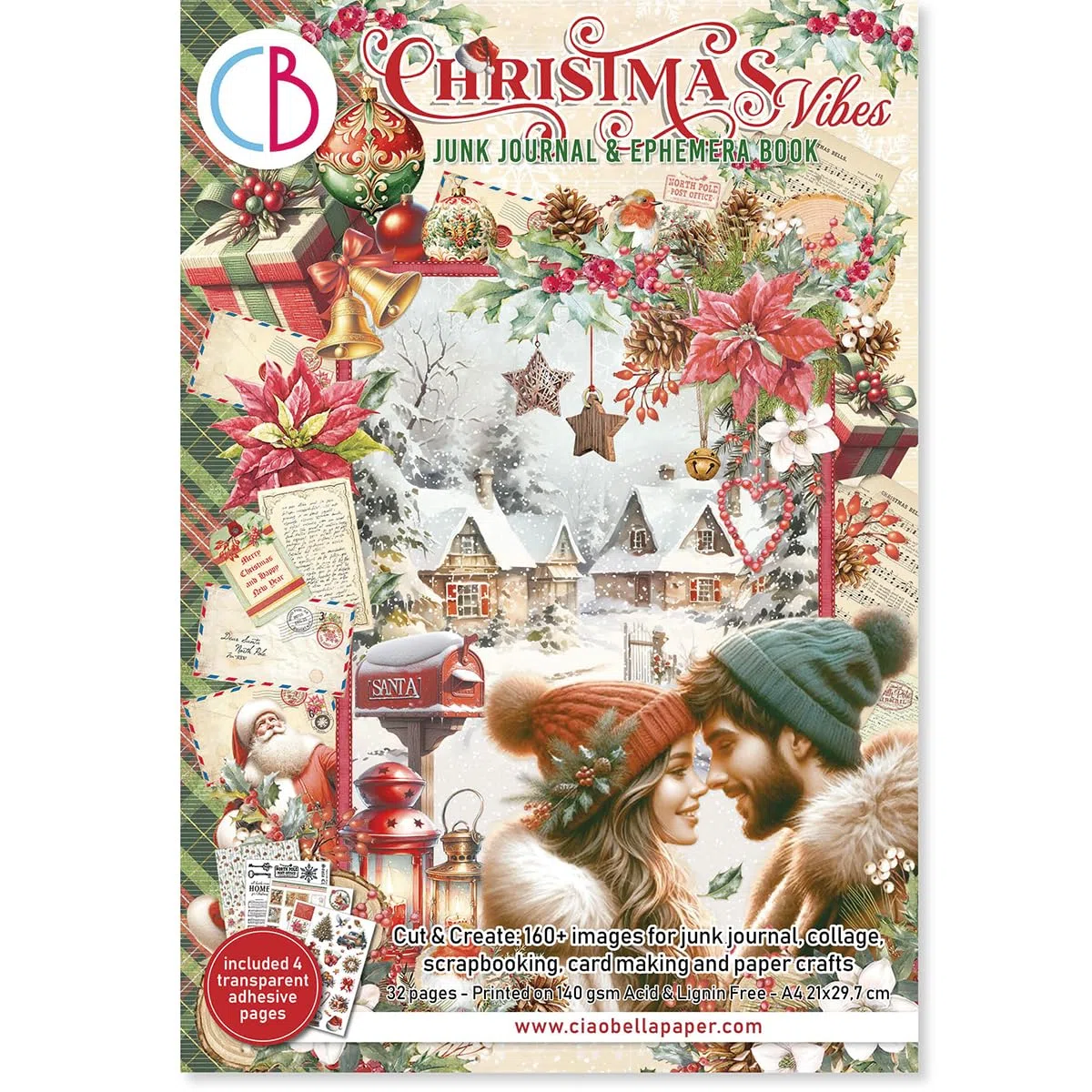 Ciao Bella Junk Journal Ephemera Book - Collage,Scrapbooking, Card Making (Christmas Vibes)