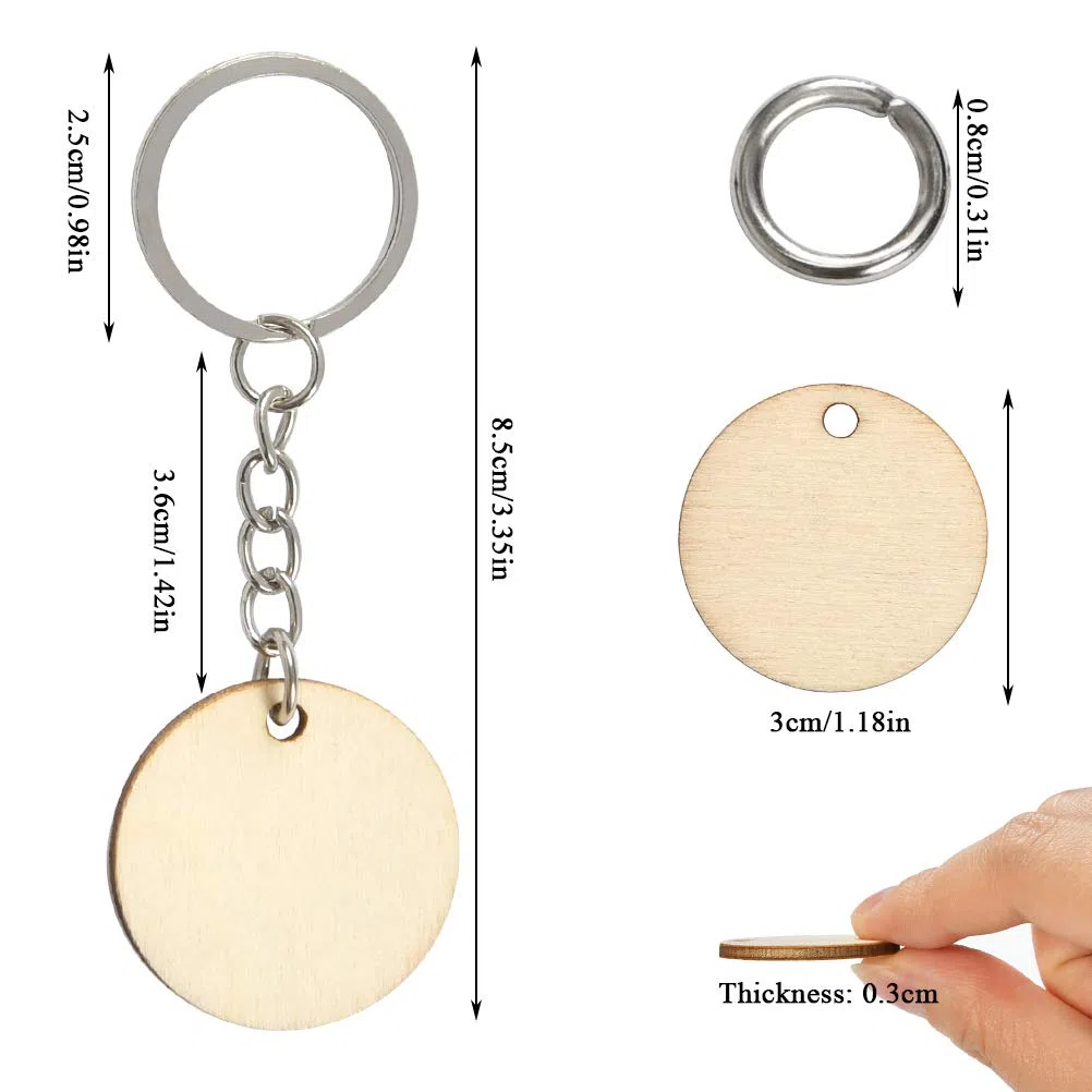 FOCCTS Fette di legno rotonde da 100 pezzi con anelli portachiavi da 100 pezzi adatti per artigianato, scrapbooking, ornamenti, progetti personalizzati