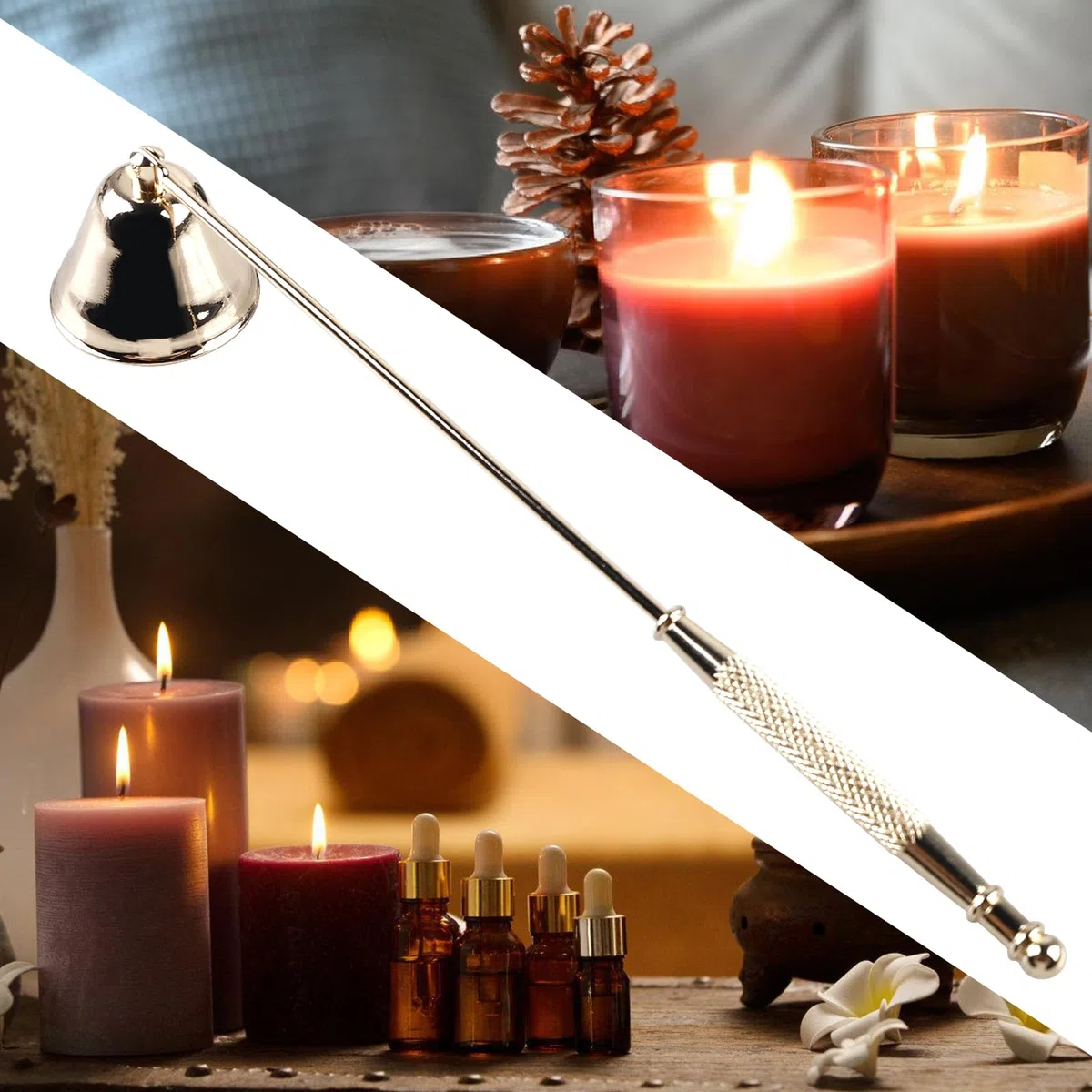 BORDEAG 3 Pezzi Spegni Candela Spegnicandela in Acciaio Inossidabile Candle Snuffer con Manico Lungo, Spegnifiamma per Candele Campana per Candele Regali di Natale Decorazione