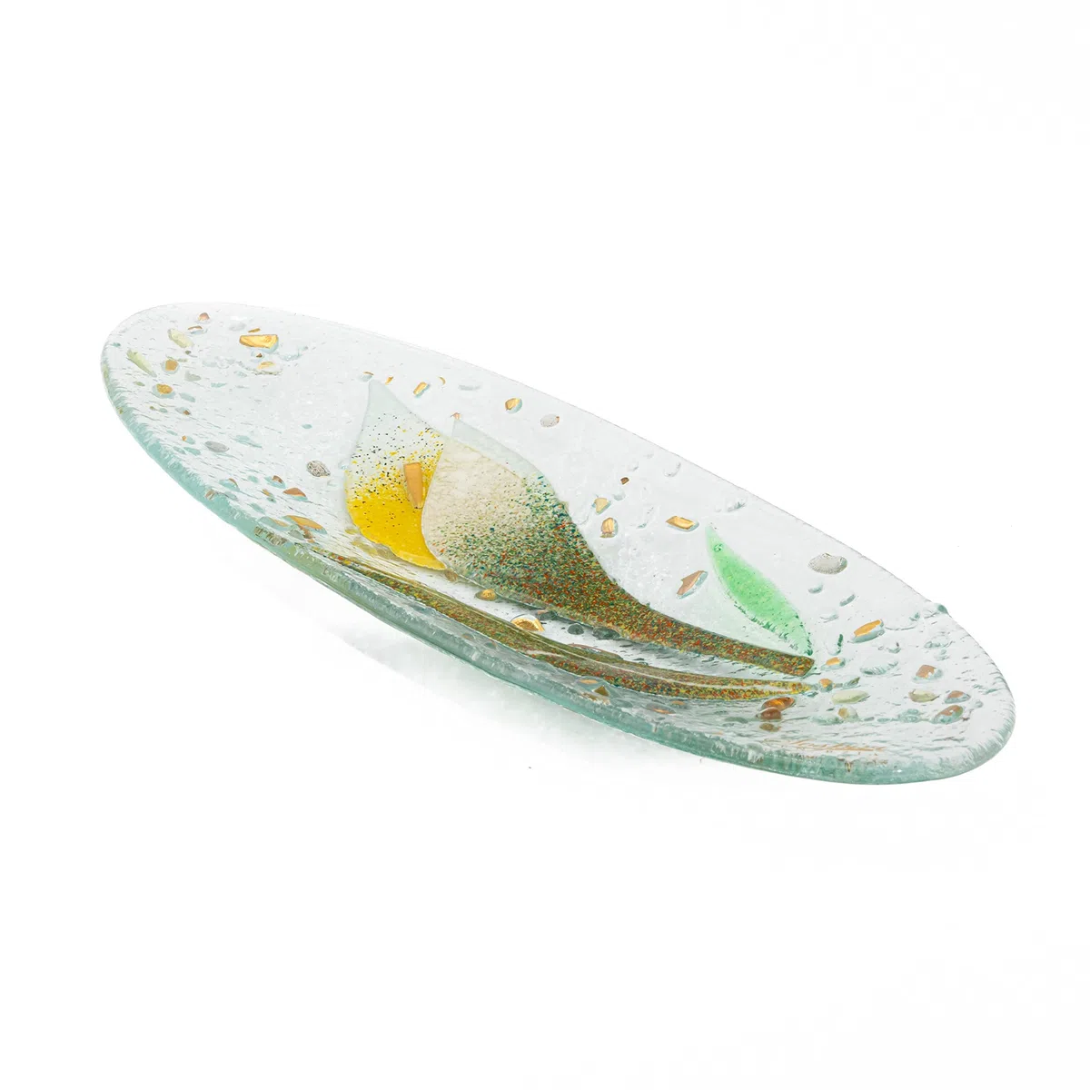 SOSPIRI VENEZIA Svuotatasca Piatto Soprammobile Decoro Floreale Vetro Murano Centrotavola Arredo Casa Idea Regalo Realizzato a Mano Made Italy (cm 28X11 Ovale)