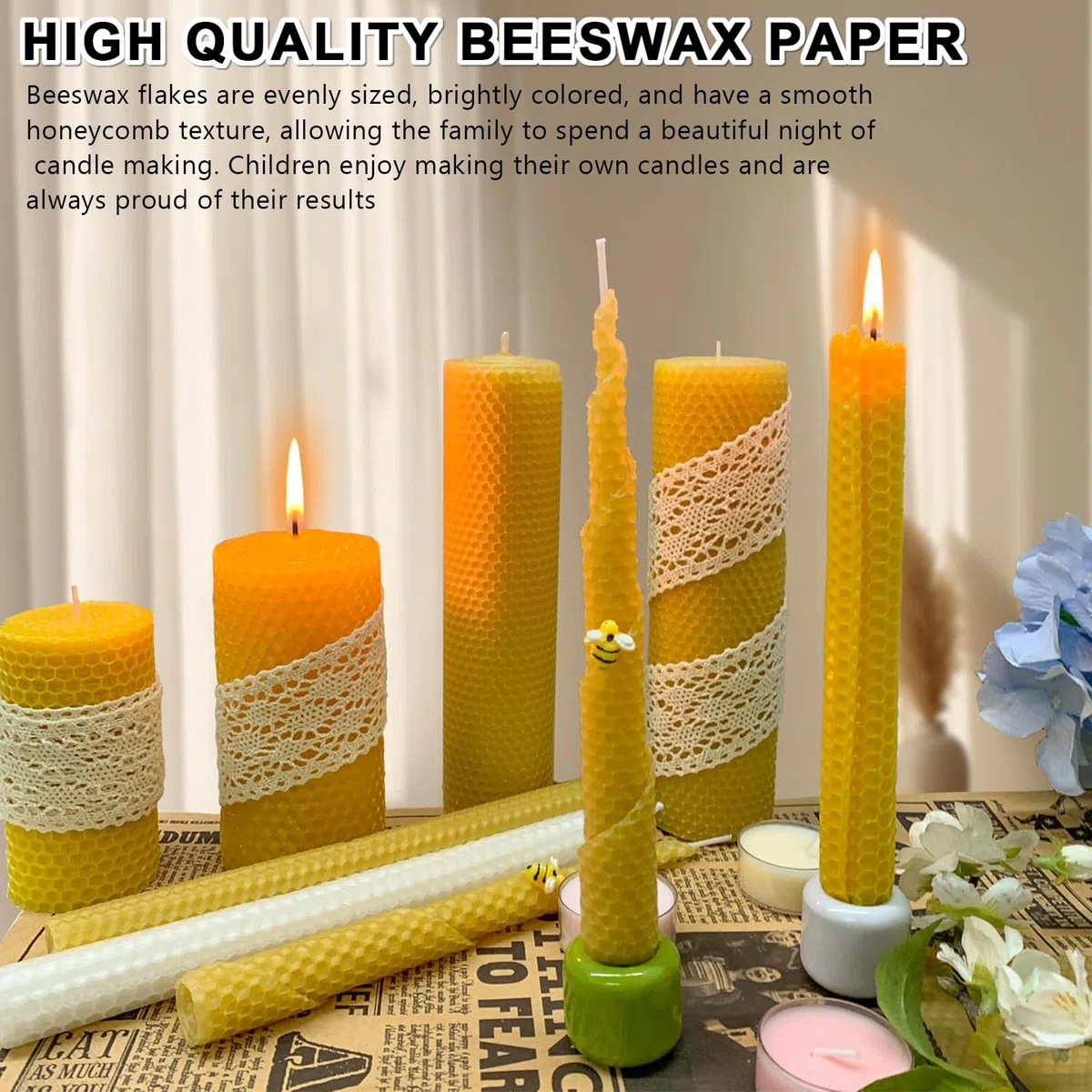 Cera d'api naturale 40 fogli 13x9cm fogli cera api pura colore giallo miele ideale per apicoltura creazione candele artigianali e fai da te