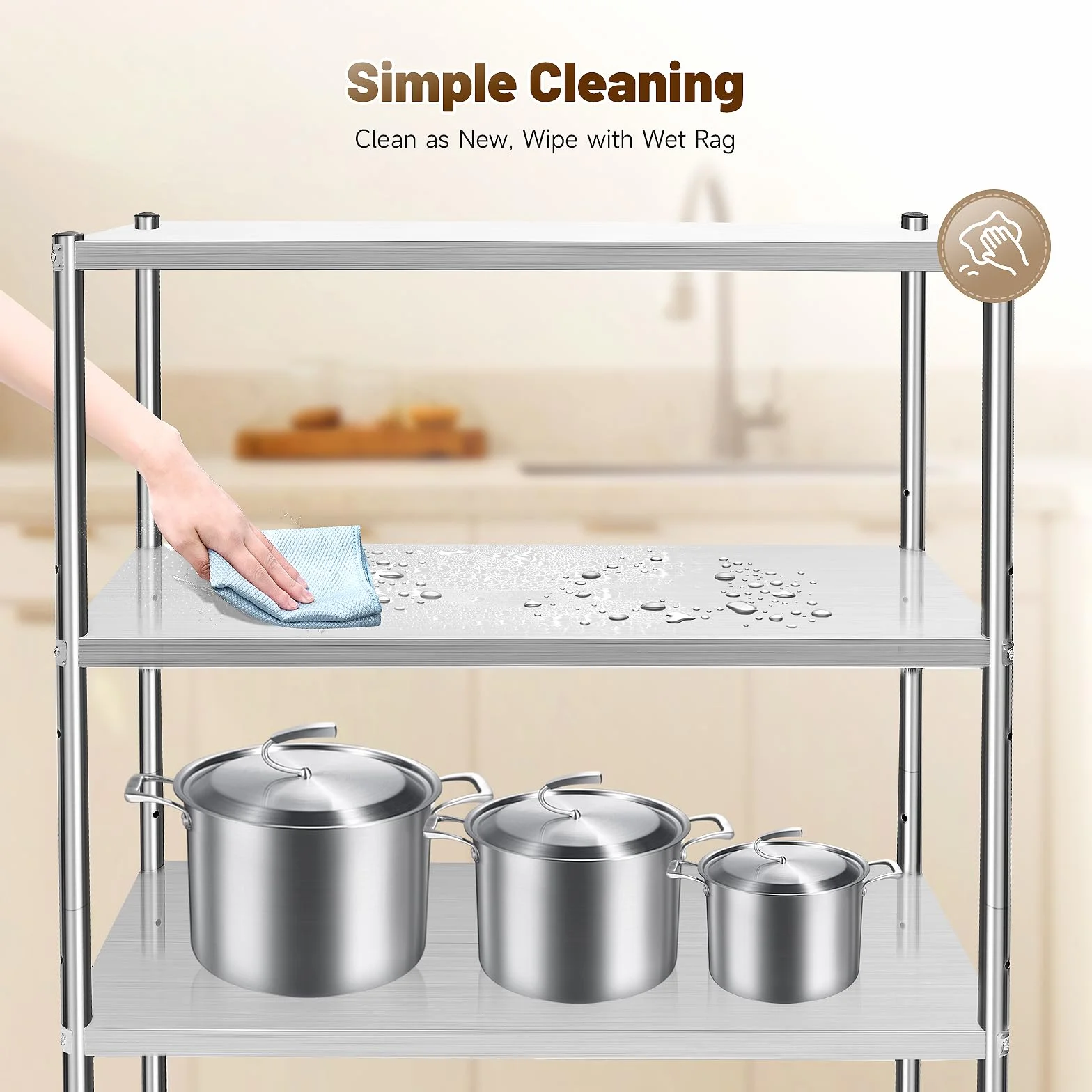 Scaffale da cucina in acciaio inox, per carichi pesanti, 120 x 40 x 150 cm, 4 ripiani in acciaio inox, per uso commerciale e domestico, con strati antiscivolo e struttura modulare