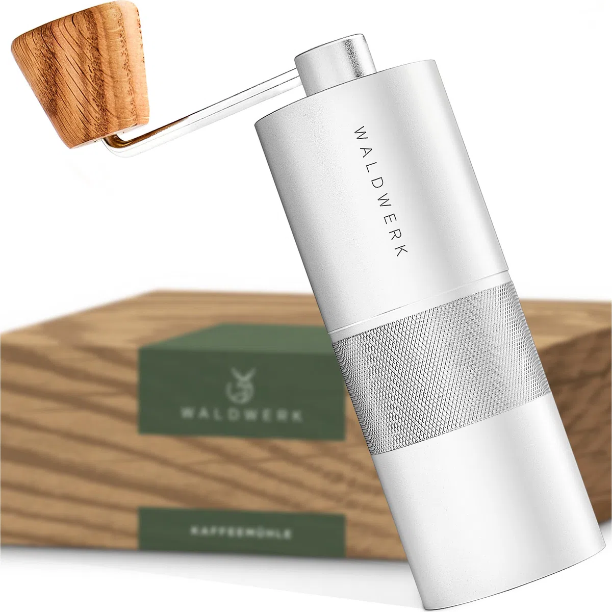 WALDWERK Macina caffè manuale – Macinacaffè con macine coniche in acciaio inox di alta precisione – Macinino caffè con manico in legno – Macina caffe senza plastica
