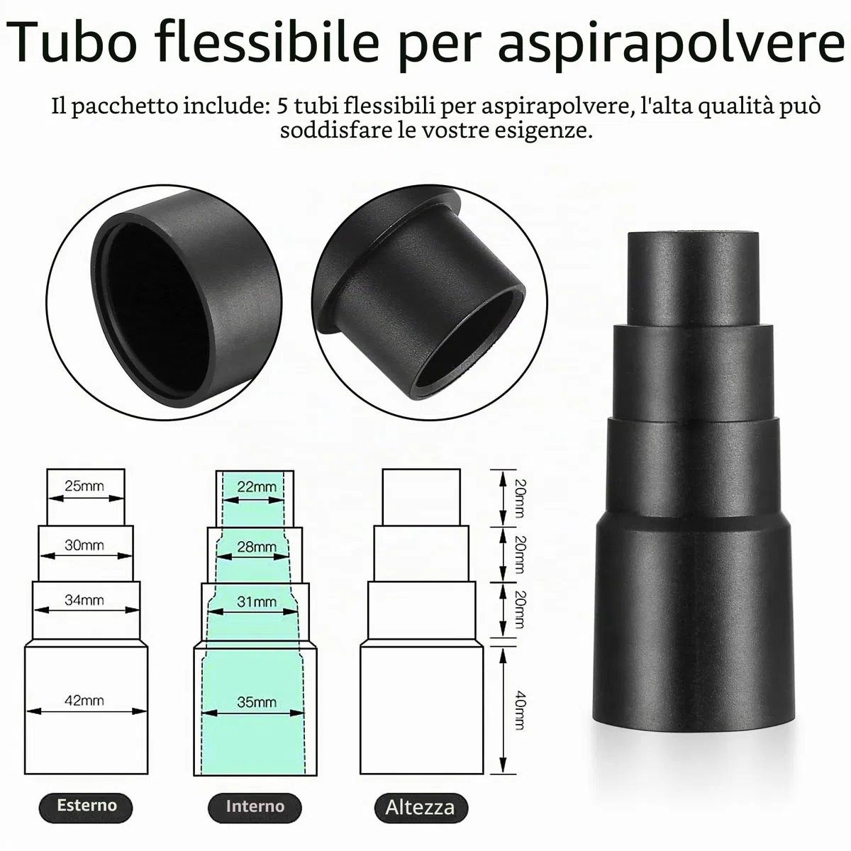Polivinilcloruro (PVC) 6 Pezzi Adattatore per Aspirapolvere, Aspirapolvere Tubo Adattatore Tubo Aspirazione Aspiratori Adattatore Tubo Connettore Accessori, Nero