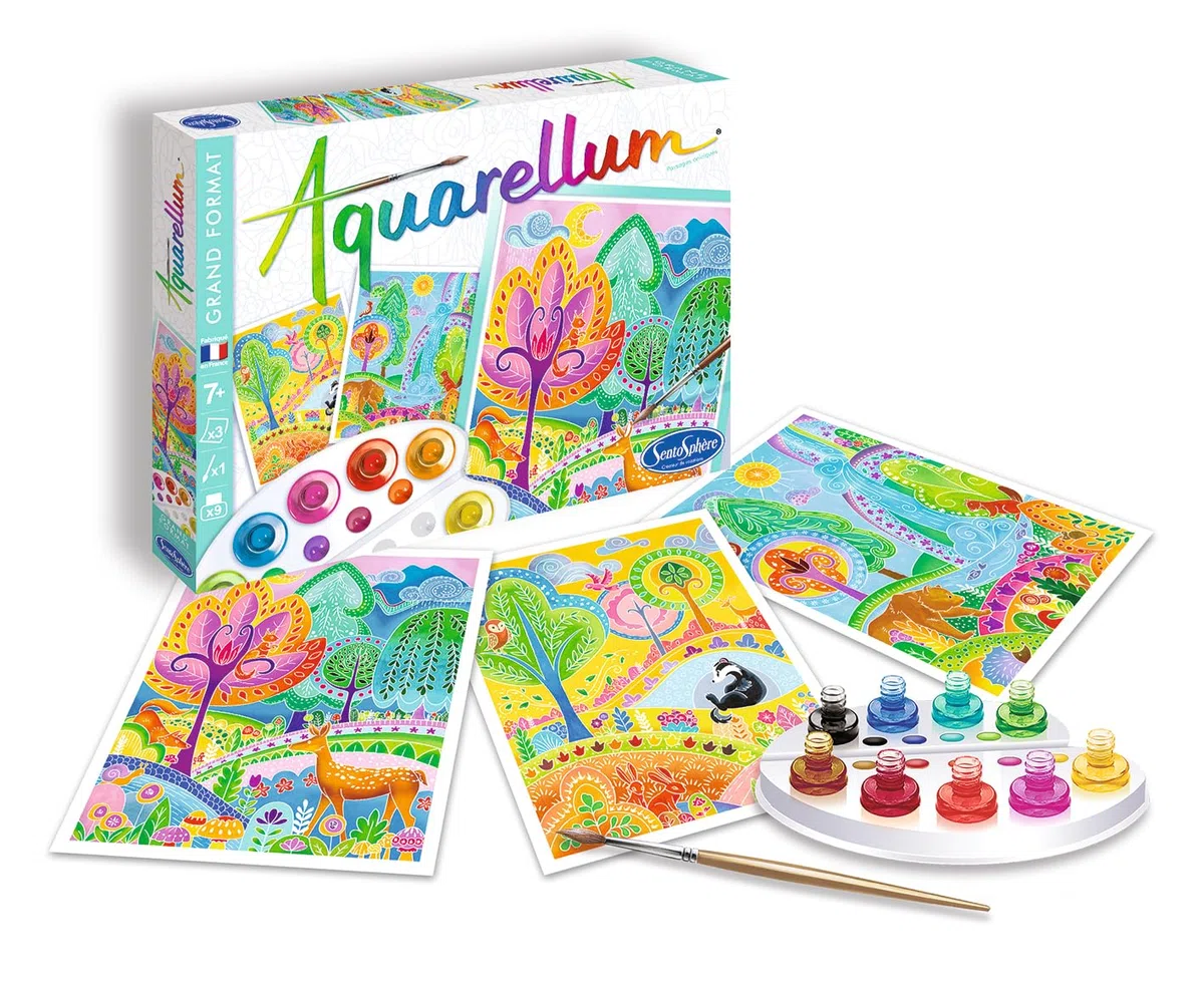 SentoSphère - Aquarellum - Paesaggi Oniriques - Kit pittura ad acquerello - Attività creativa con 3 quadri 32,5 x 25 cm - 9 dipinti inclusi - 7-99 anni - Made in France -6404