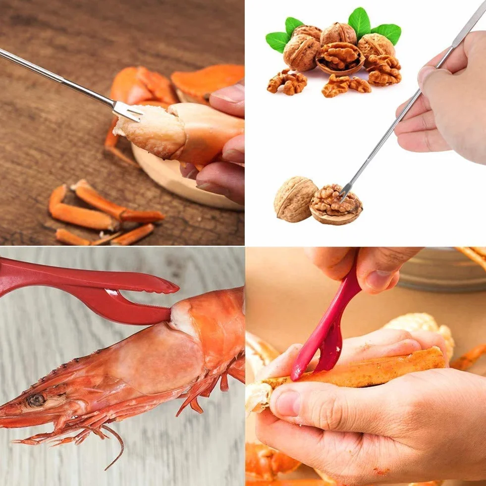 Artcome Set di strumenti per frutti di mare: 2 cracker per granchi, 2 sgusciatori per aragosta, 2 forchette per frutti di mare, 2 forchette larghe per granchi, 1 forbici per frutti di mare e 1