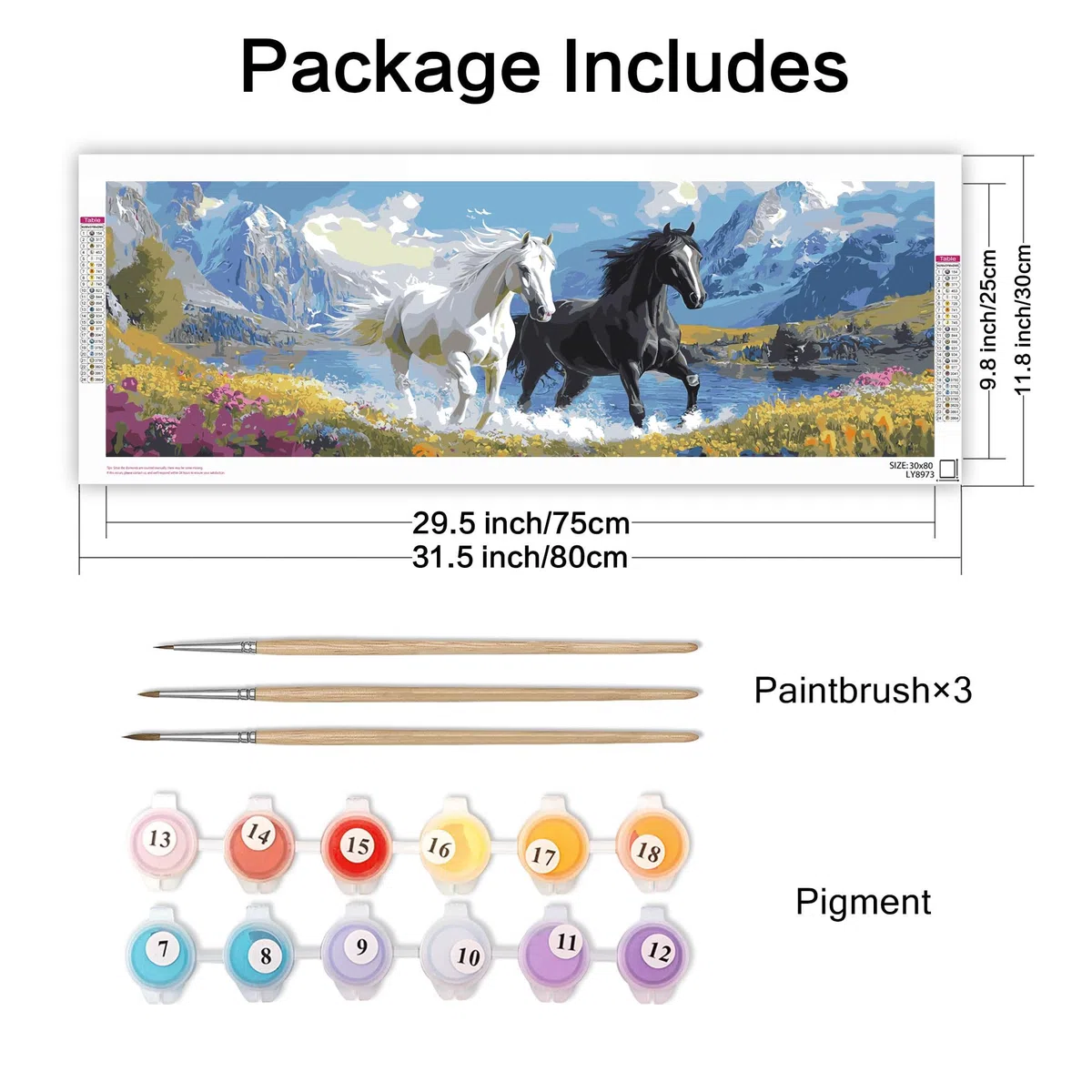 Reofrey Dipingere con i numeri, adulti, misura XXL, cavallo, fai da te, kit per pittura a olio con animali, tela 30 x 80 cm, con pennello e vernice acrilica (senza cornice), dipingere con i numeri