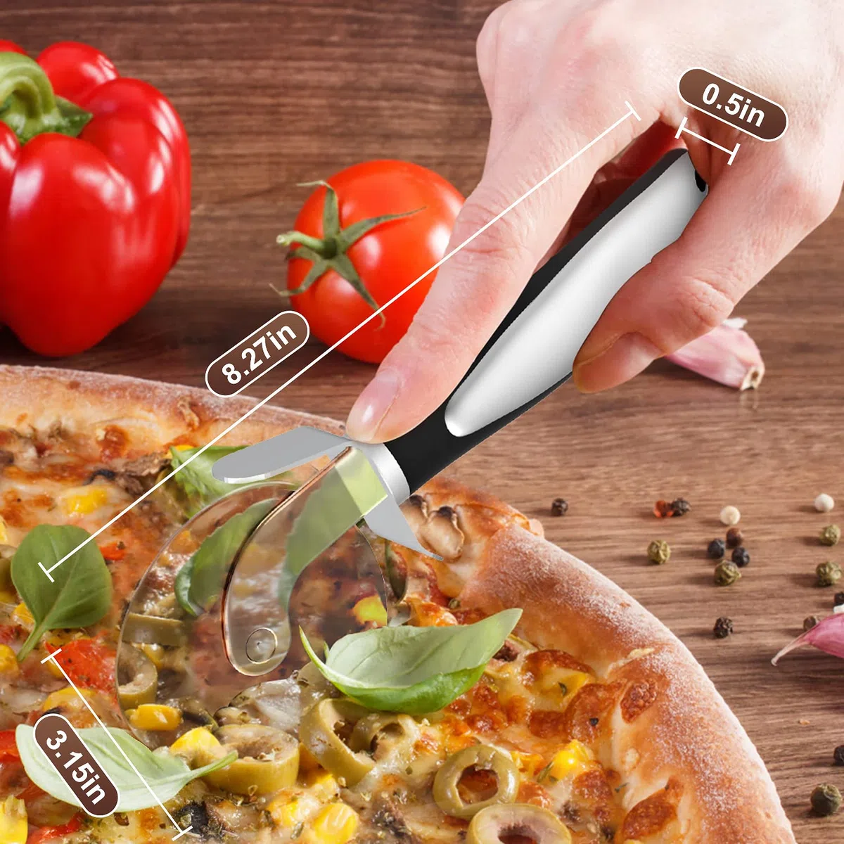 Rotella Taglia Pizza, Acciaio Inox Pizza Cutter, Rotella Tagliapizza è MoltoFacile da Pulire, Sicuro da Pulire in Lavastoviglie, Ergonomico, Antiscivolo Silicone il Manico