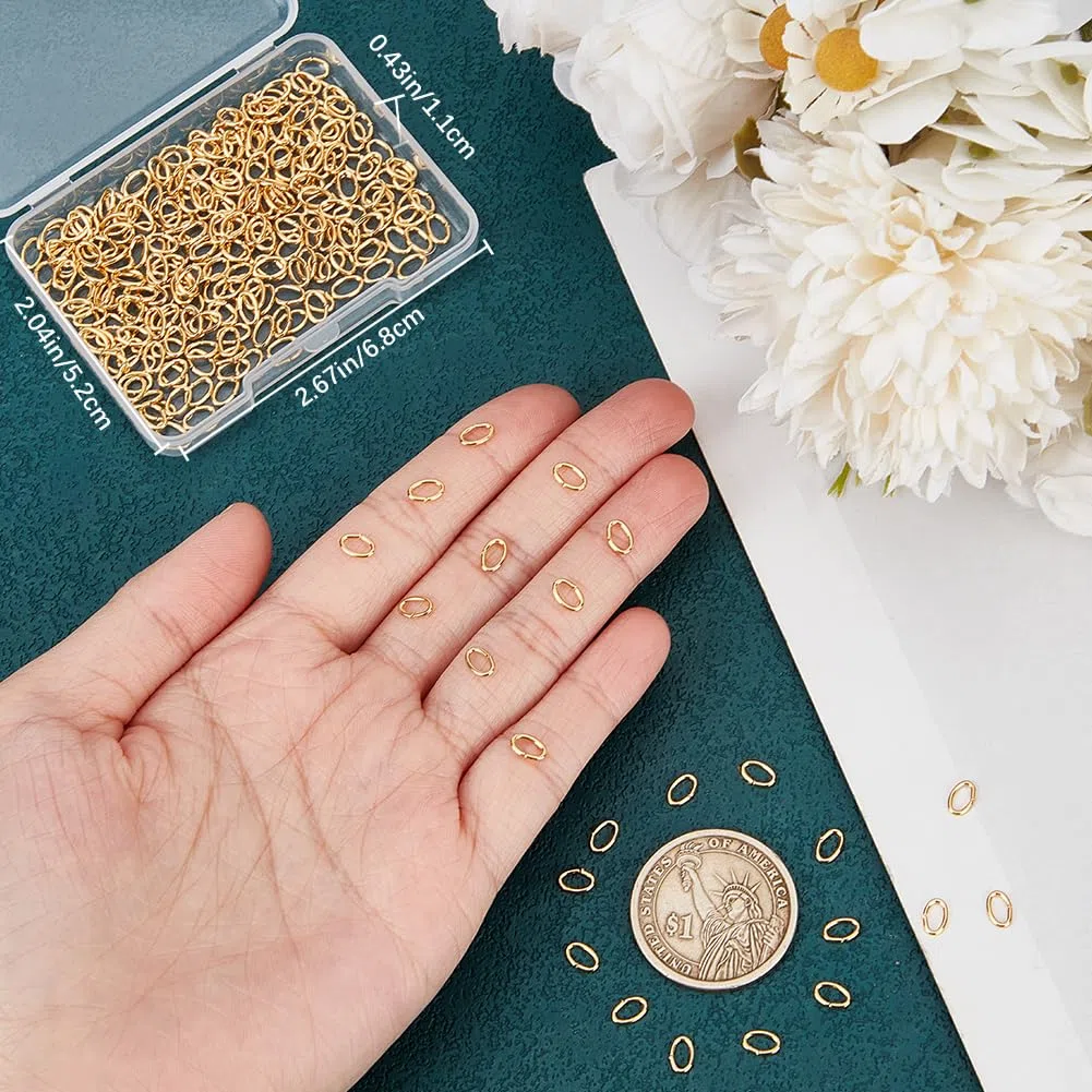 Beebeecraft 1 Scatola 300 Pezzi Anelli di Salto Aperti Placcati Oro 18K Anelli di Collegamento Ovali Connettori Collegamenti di Gioielli per Creazione di Gioielli Fai Da Te