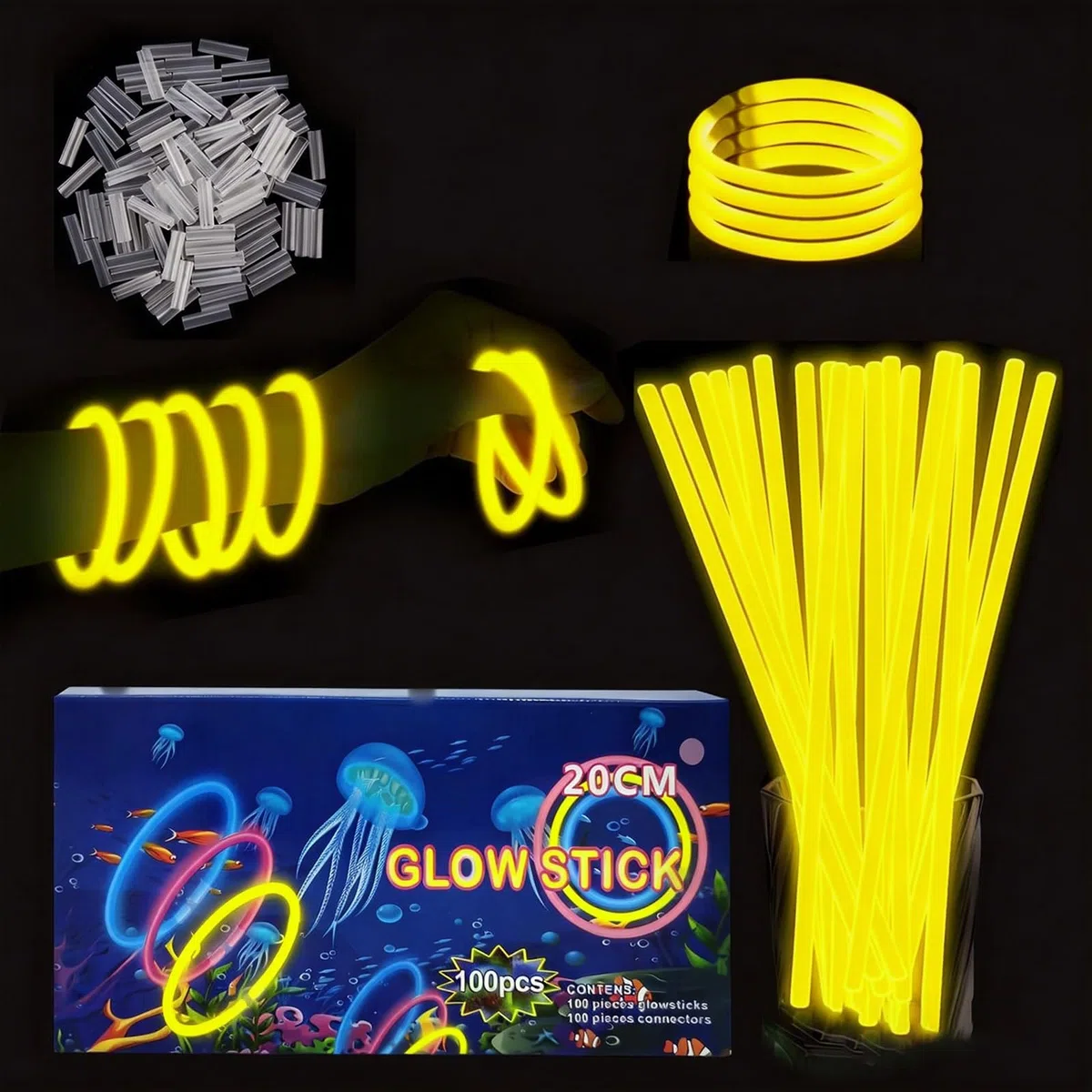 YAAVAAW Braccialetti luminosi fluorescenti verde 100 pezzi, colorati bastoni bulk con 100 connettori. Glow sticks bambini adulti per compleanno, feste, Carnevale, Capodanno, Pasqua, Halloween (Verde)