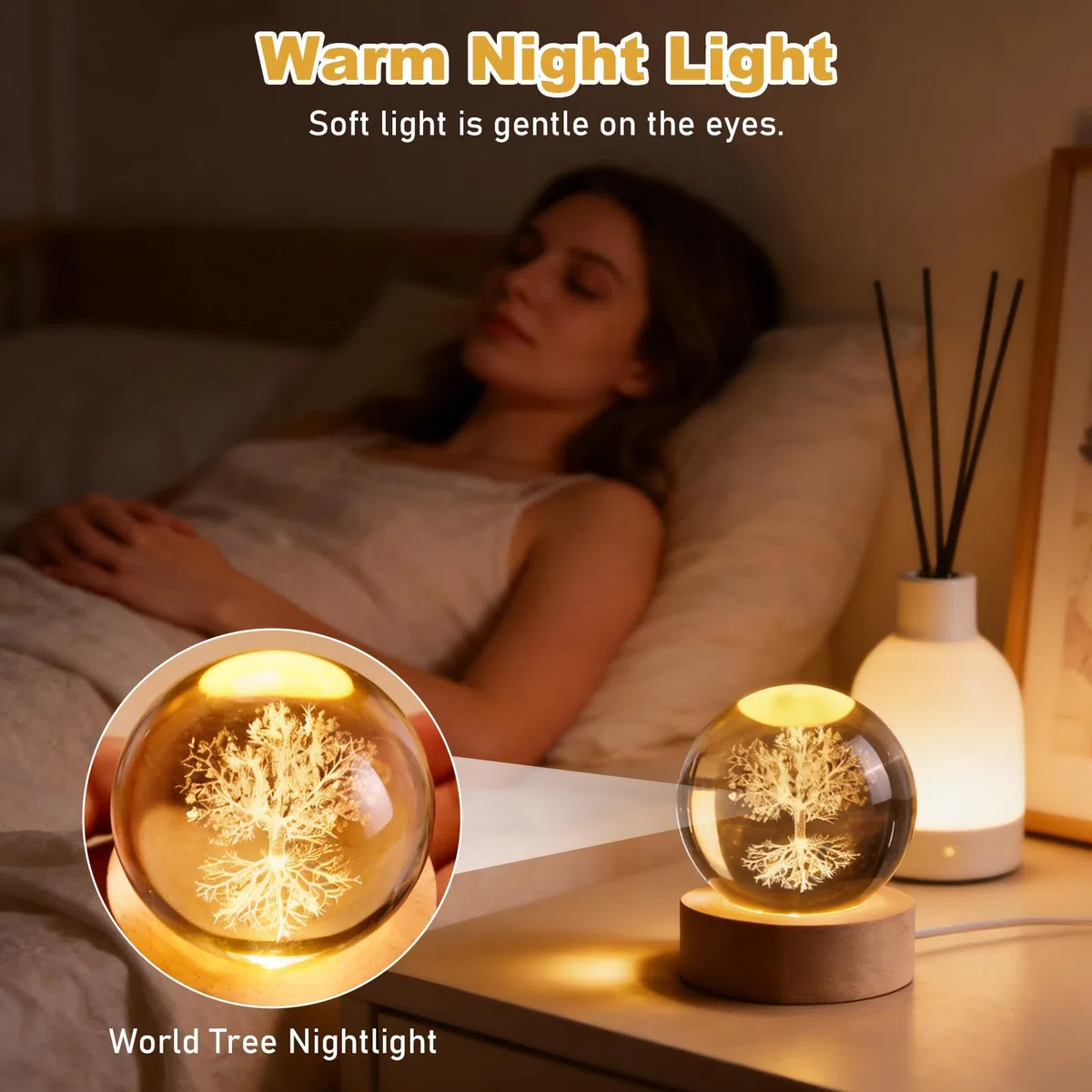 2 sfere di cristallo decorative: 6 cm, cristallo bianco con base in legno, sfera di vetro, incisione interna laser, sfera di cristallo 3D, fermacarte a forma di albero della vita, per regalo e