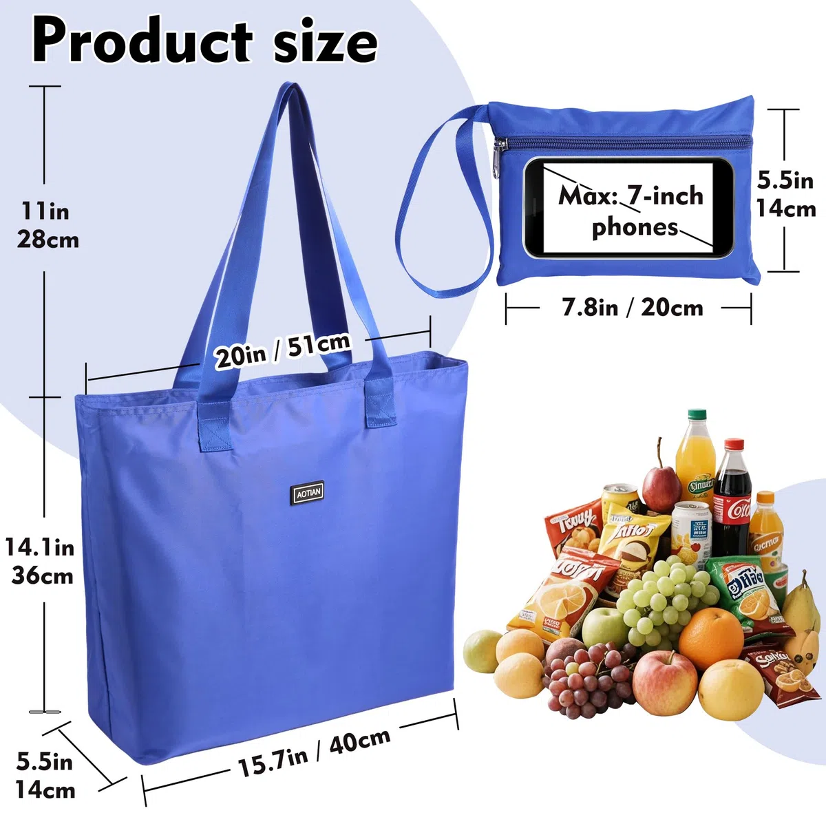 AOTIAN Borsa della Spesa Riutilizzabile Portatile Leggero Borse a Mano Pieghevole Grande Shopping Tote Bag, Borse a Tracolla, Tasche Fitness, Borse da Spiaggia o Viaggio