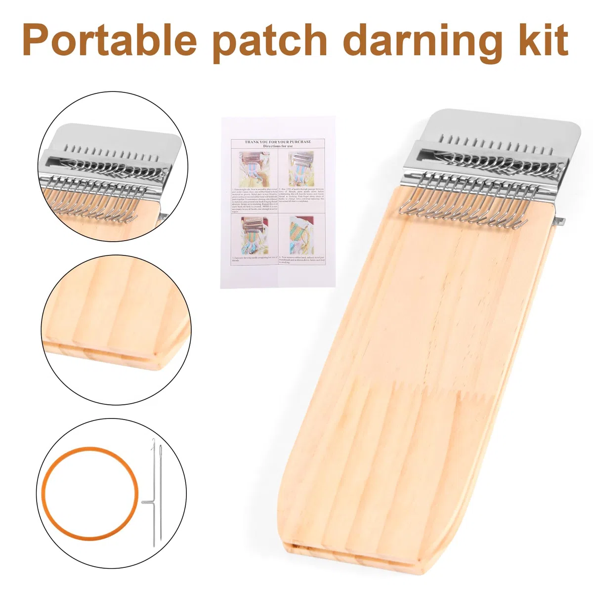 Fukaisu Maglia Toppa Riparazione Kit, Portatile Rammano Telaio con 14 Ganci Veloce Rattoppare per Jeans Abbigliamento Buchi Tessitura Telaio Artigianato Set per Principianti DIY Tessuto Riparazione