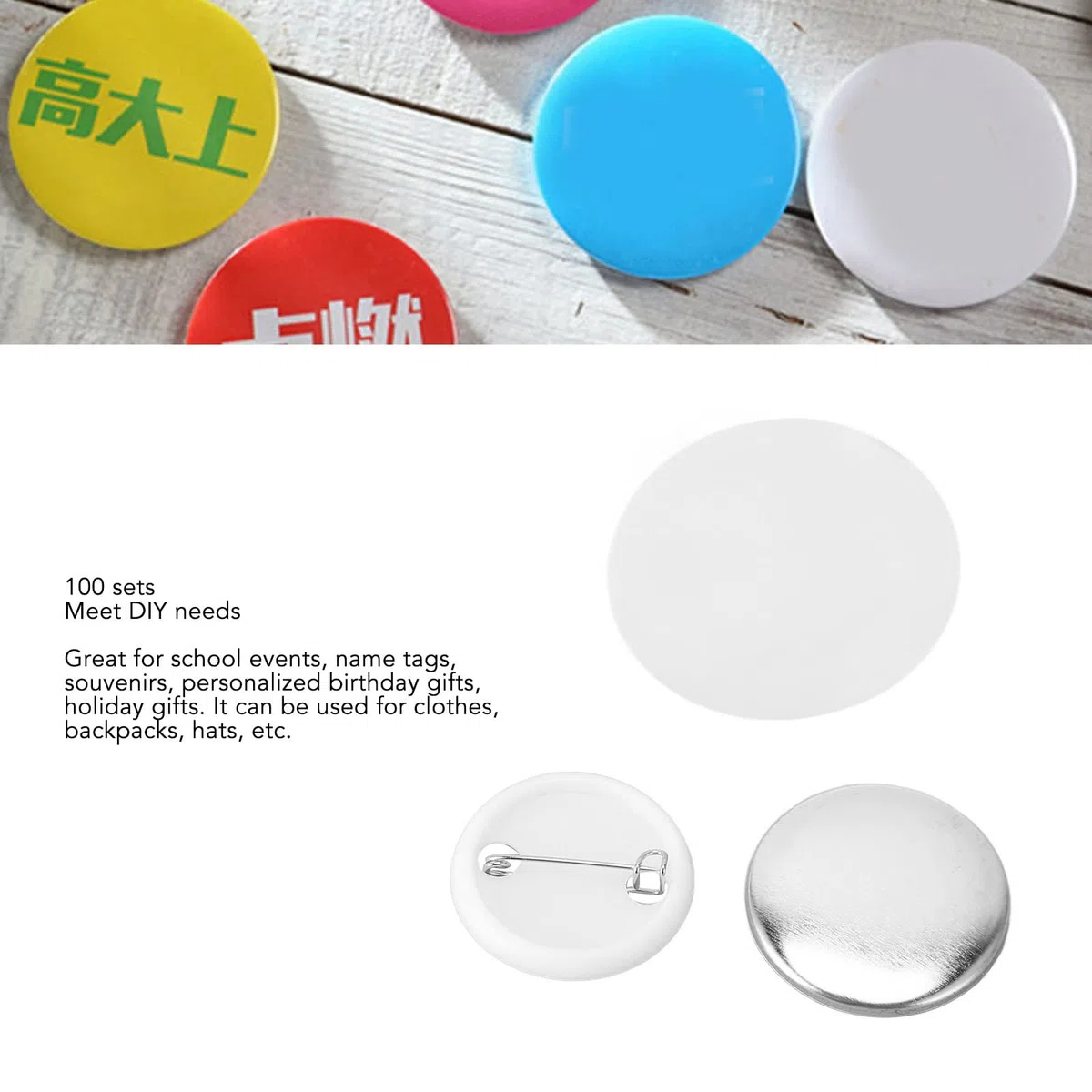 100 Set Fai da Te Spille Spille Parte Forma Rotonda Metallo Spilla Distintivo Spilla per Artigianato Che Fa Macchina per la Creazione di Badge (32 MM) Handcraft Materials
