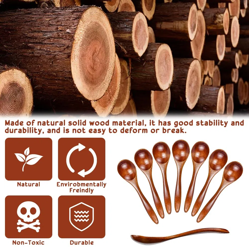 LPAMABA 8 Cucchiai in Legno Naturale da Zuppa e Minestra 13x3 cm - Stile Giapponese per Ramen, Miele, Caffè, Riso e Dessert