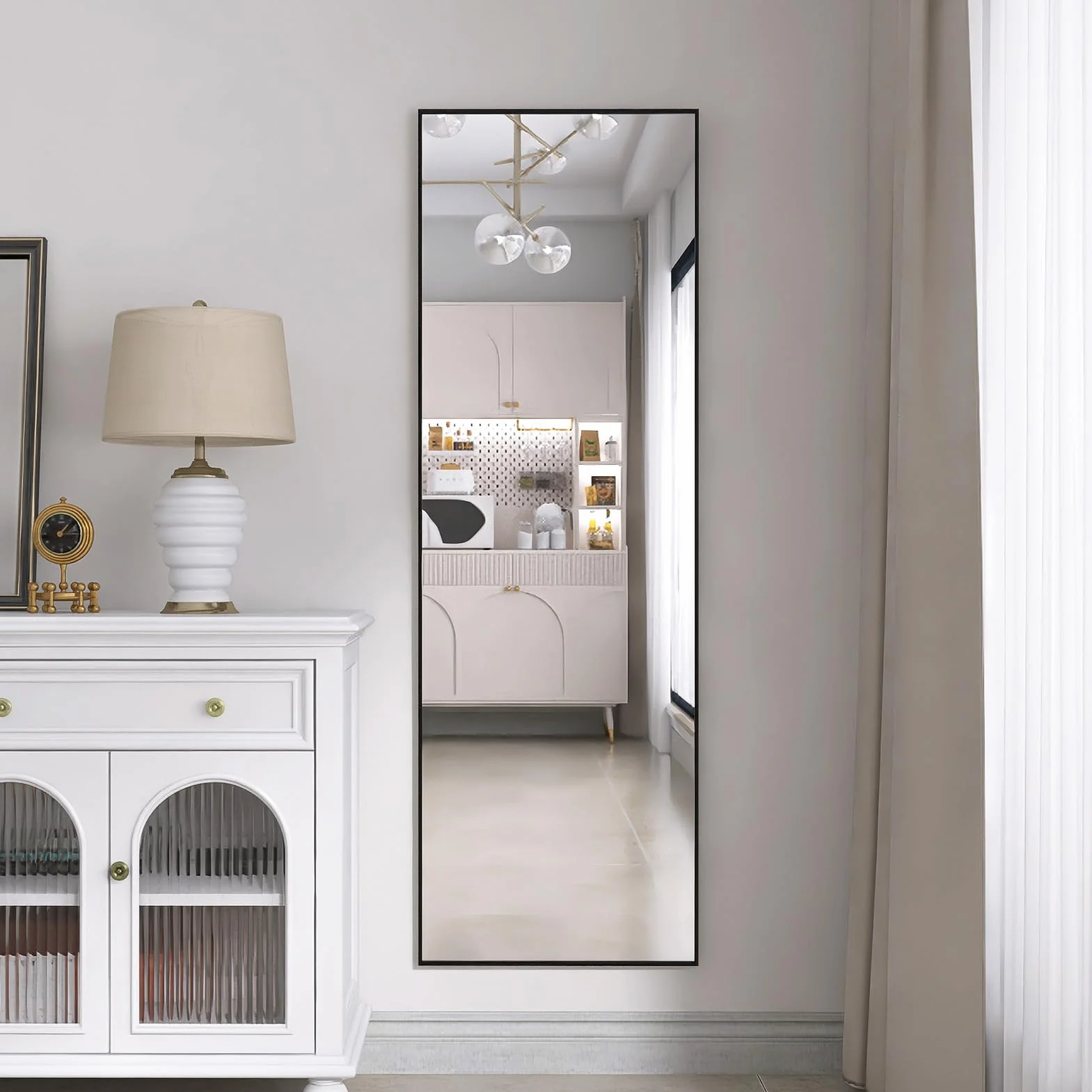 BRILVERDE Specchio da parete per figura intera 165 x 60 cm, Specchio da terra, Grande specchio per figura intera con cornice in alluminio, Specchio da parete per figura intera con supporto per camera