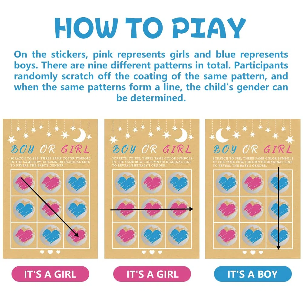 Gratta Vinci 12 Adesivi Gender Reveal per Baby Shower Annuncio Gravidanza, Maschio o Femmina, Gratta Rivela Sesso del Bambino, Attività per Festa Prenatale (Pacchetto Misto) (10 ragazzi e 2 ragazze)