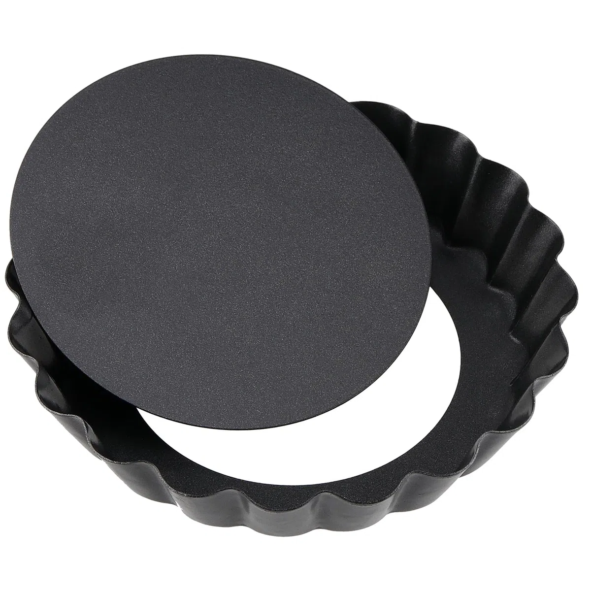 MOUYAT Confezione da 10 teglie rotonde per quiche, 10 cm, antiaderenti, con fondo sciolto, tortiere scanalate torta
