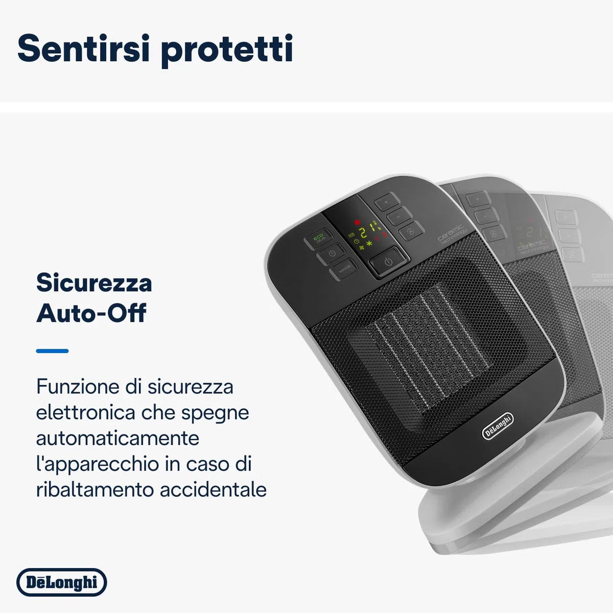 De'Longhi HFX60V20 Termoventilatore Verticale, Tecnologia Ceramica, Silenzioso, 2 Livelli di Potenza, Ventilazione Estiva, TIMER 24H, Funzione Eco-Energy, Luce, Anti-ribaltamento, Leggero, Nero