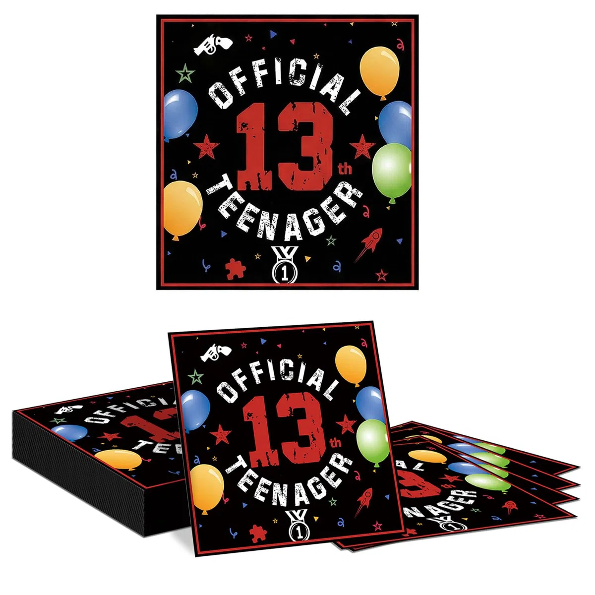 Official Teenager 40 Pezzi Tovaglioli Compleanno 13 Anni, Colorati Festa Tovaglioli con Palloncini, 33x33cm Tovaglioli USA E Getta per Ragazzi E Ragazze Decorazione Festa