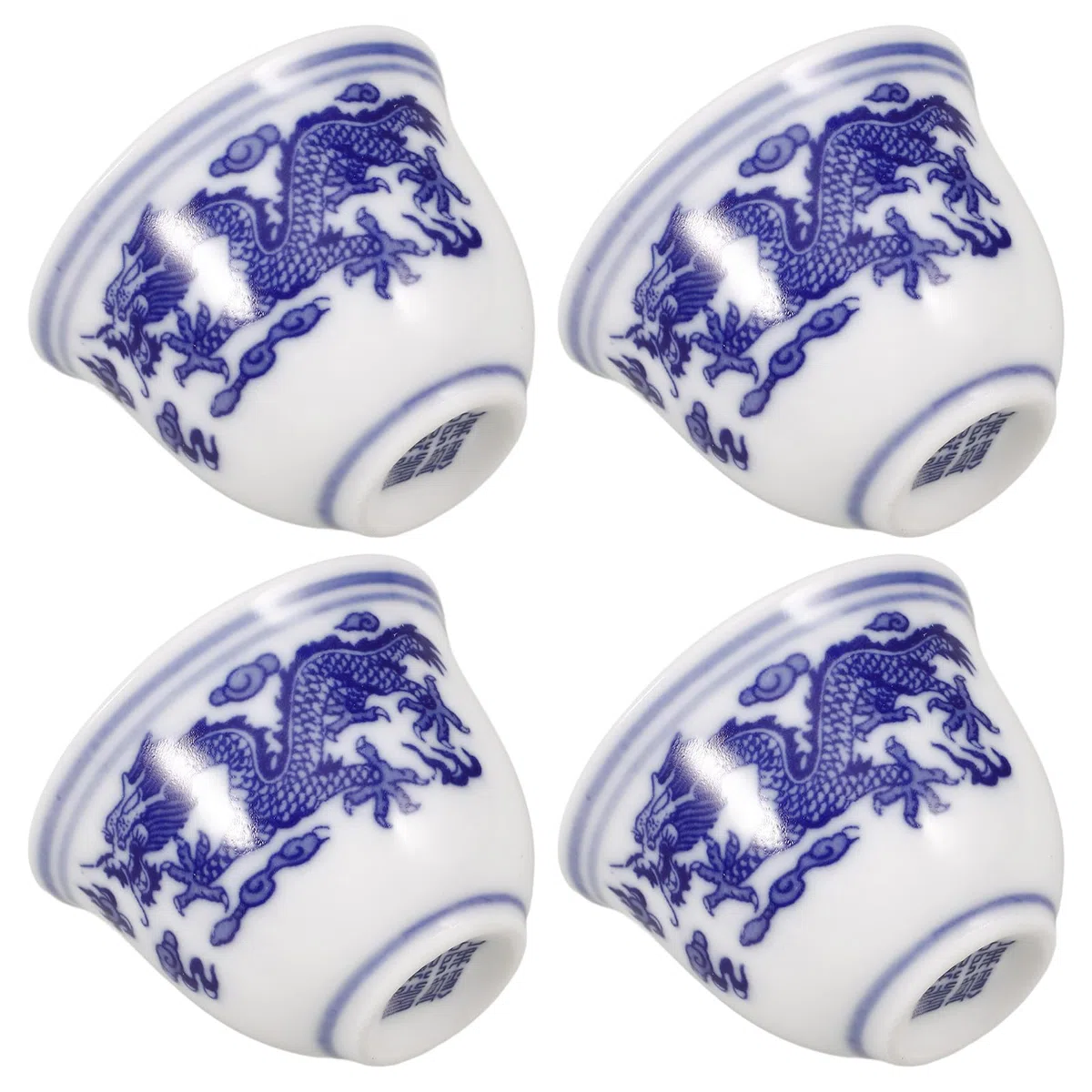 Artibetter Set 4 Tazze da Tè Cinesi in Ceramica Blu e Bianco 25ml, Design Elegante e Semplice, Facili da Pulire e Comode da Tenere, per Uso Quotidiano
