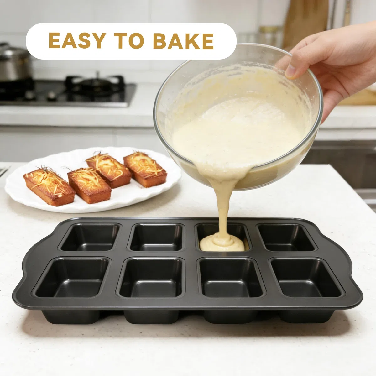 8 Mini loaf Pans Loaf Tin Cake Pan Non Stick Carbon Steel Baking Pan for Oven Baking,Grey (1 Set)