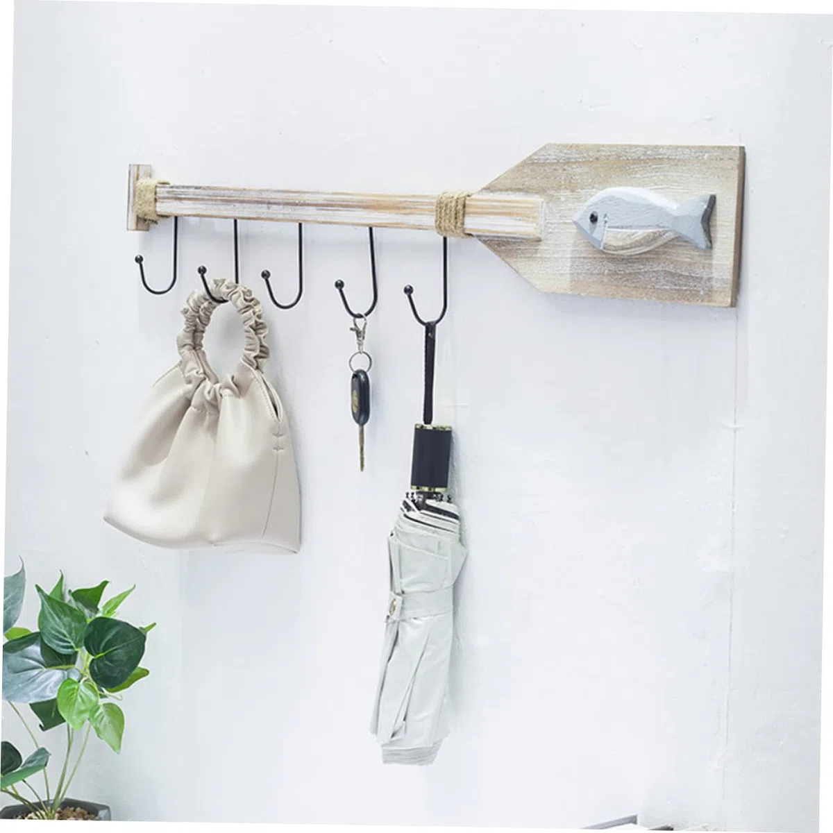 DOITOOL Gancio a Muro in Legno Stile Appendiabiti Per Parete Ganci Attaccapanni Da Muro Multiuso Per Bagno Cucina Soggiorno 31.3X4.5X1.4 Pollici