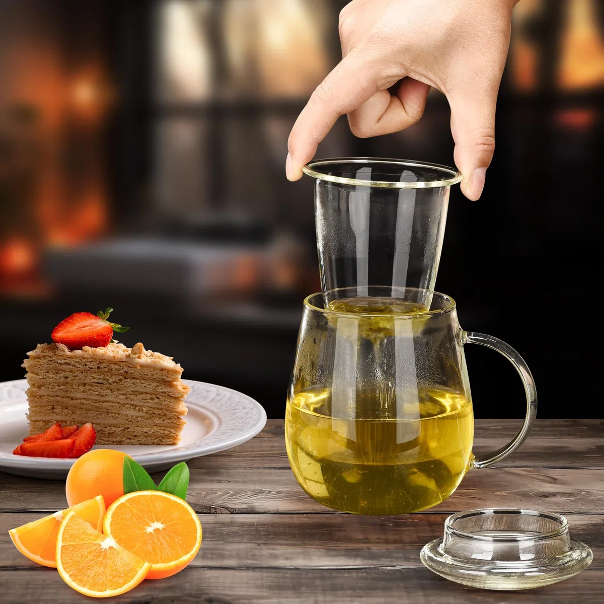 Tazza da tè in vetro da 500 ml, Tazza da tè con filtro e coperchio, tazza da tè in borosilicato adatta per tè nero, bevande, caffè freddo, bustine di tè