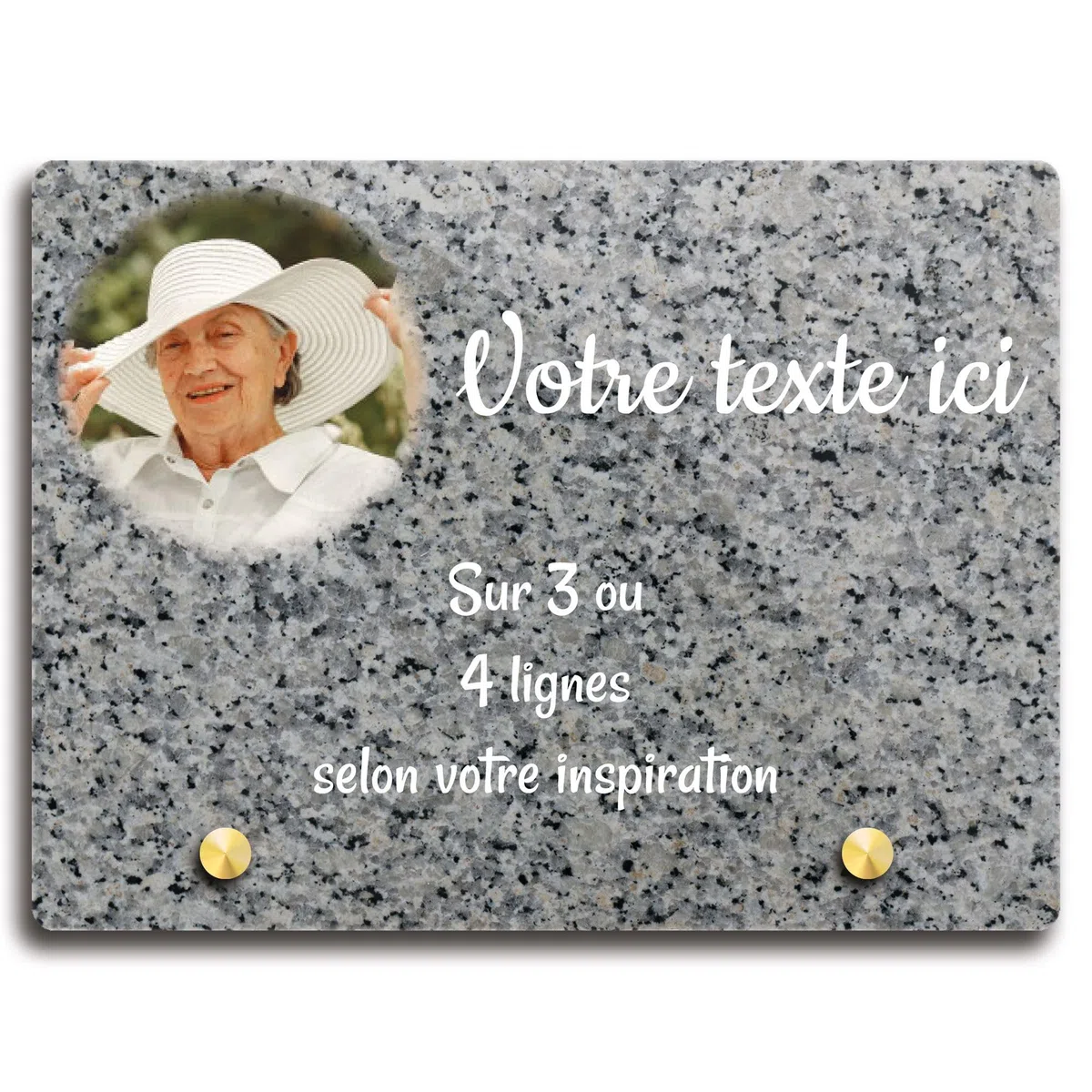 Targa funeraria rettangolare con foto personalizzabile in plexi motivo granito 2, diverse dimensioni, spessore 6 mm, personalizzata su più linee, 20 x 15 cm