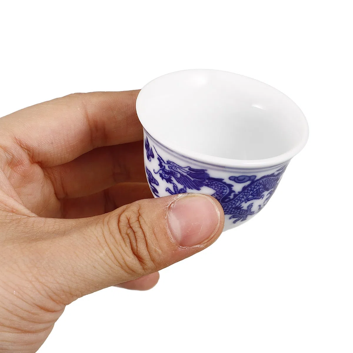 Artibetter Set 4 Tazze da Tè Cinesi in Ceramica Blu e Bianco 25ml, Design Elegante e Semplice, Facili da Pulire e Comode da Tenere, per Uso Quotidiano