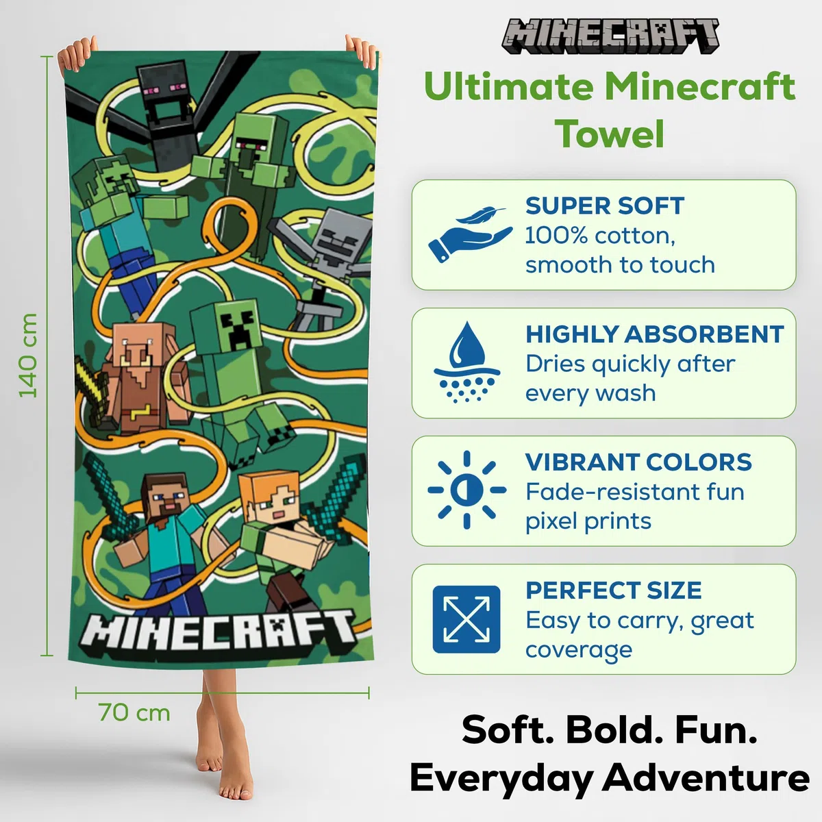 Minecraft - Telo mare 70 x 140 cm, 100% cotone (Funtage Graphic)