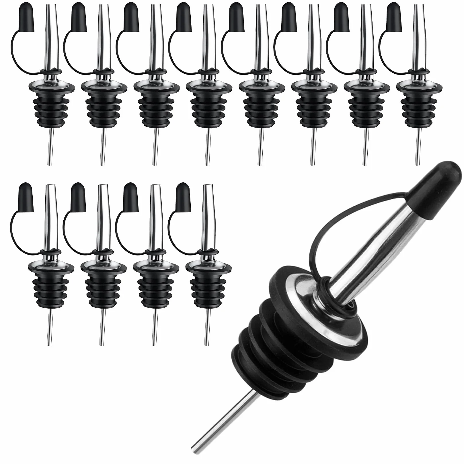 12 Pezzi Metal Pour Barman, Versatori In Acciaio Inox, Versatori per Bottiglie Cocktail, Tappo Versatore Dosatore in Acciaio Inox per Liquore Olio Cocktail Vino Feste Bar Bottiglia Versatore Tappo