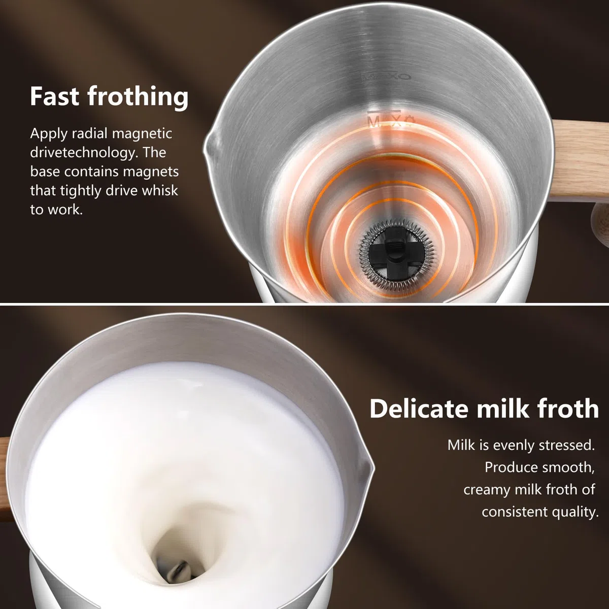 AMZCHEF 8-IN-1 Montalatte Elettrico Cappuccino 550 Watt, 600 ml Montalatte Elettrico con Tazza Divisa per Schiuma di Latte Calda e Fredda, Latte Caldo, Alimenti per Bambini a Base di Latte