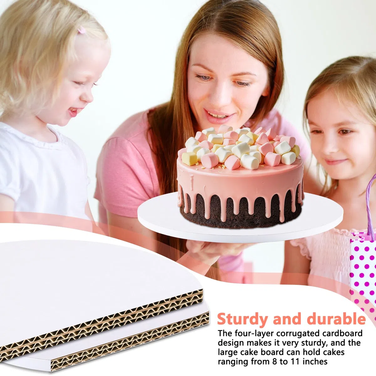 6 Pezzi Sottotorta Rotondo, Base per Torte 30 cm in Cartone Alimentare Spesso 12mm, Riutilizzabili, Impermeabili e Anti-Grasso per Trasporto e Decorazione Torte da 20-28cm per Feste