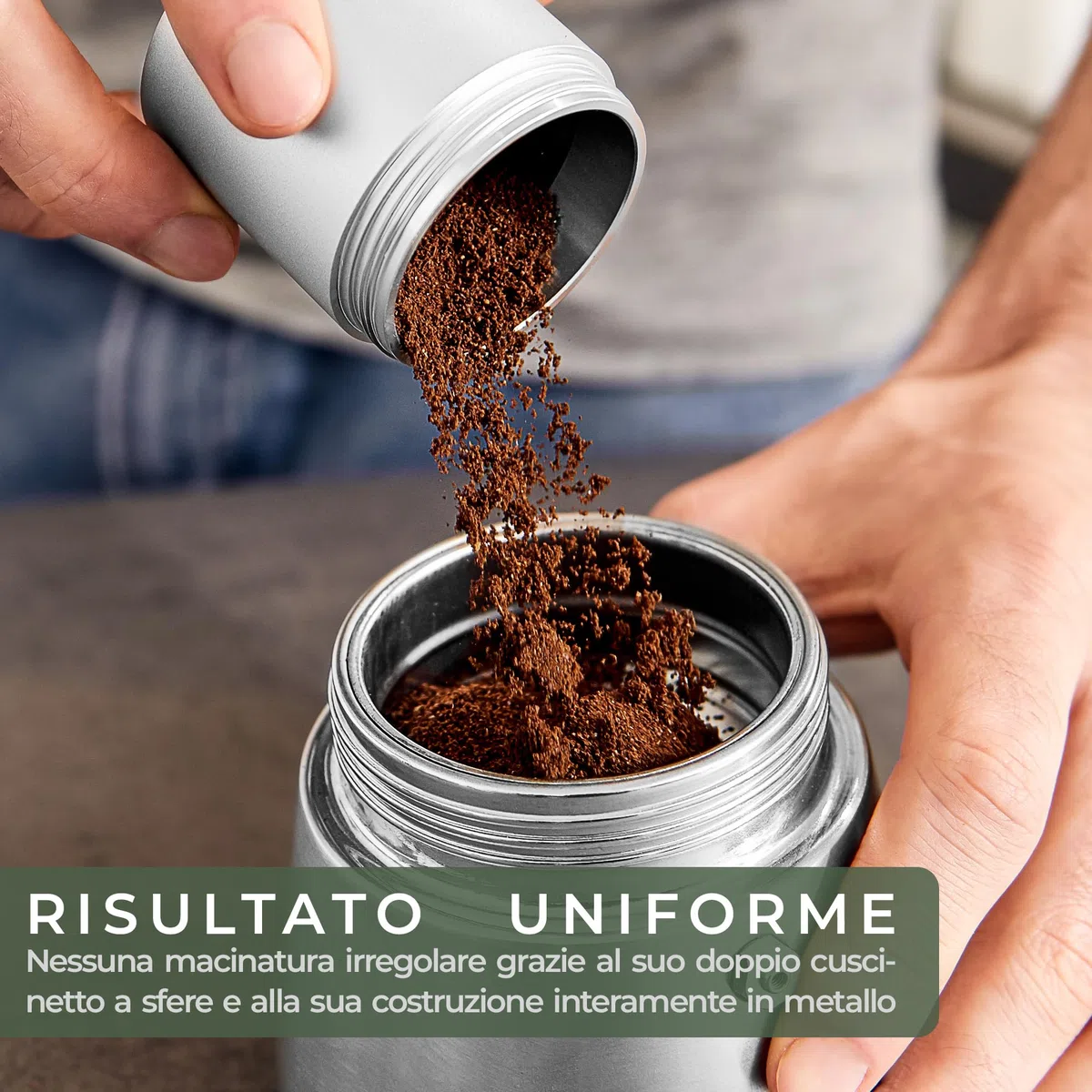 WALDWERK Macina caffè manuale – Macinacaffè con macine coniche in acciaio inox di alta precisione – Macinino caffè con manico in legno – Macina caffe senza plastica