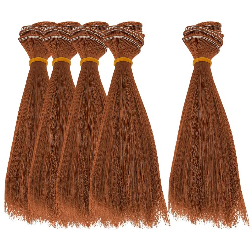 DICOSMETIC 5 parrucche per bambole, 15,5 cm, capelli corti dritti per bambole, in fibra ad alta temperatura, per realizzare bambole, estensioni per capelli, colore marrone, ricambio per capelli per