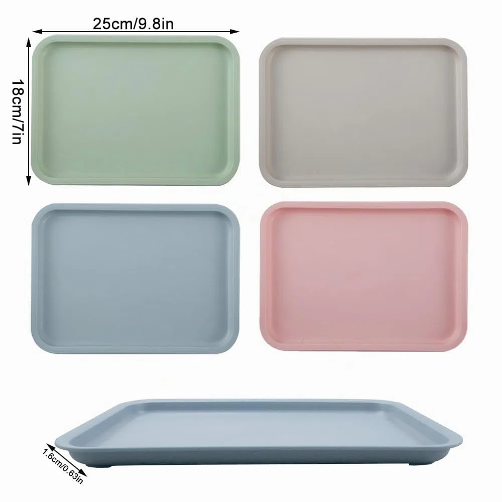 4 Vassoi Servizio Rettangolari Plastica Mini Vassoio Plastica Vassoi Rettangolari Riutilizzabili 24,5 x 17,5 cm per tè, cibo, snack, cucina, caffetteria, panetteria (4 Colori)