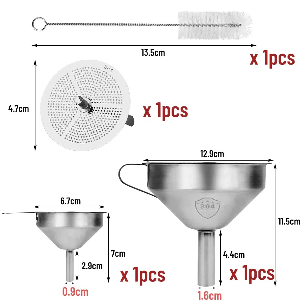 Imbuto da Cucina con filtro, XiXiRan Imbuto Acciaio Inox 304 Piccolo Medio, con Filtro Rimovibile e Spazzola per Tubi (Ø13 e Ø7,8 cm)