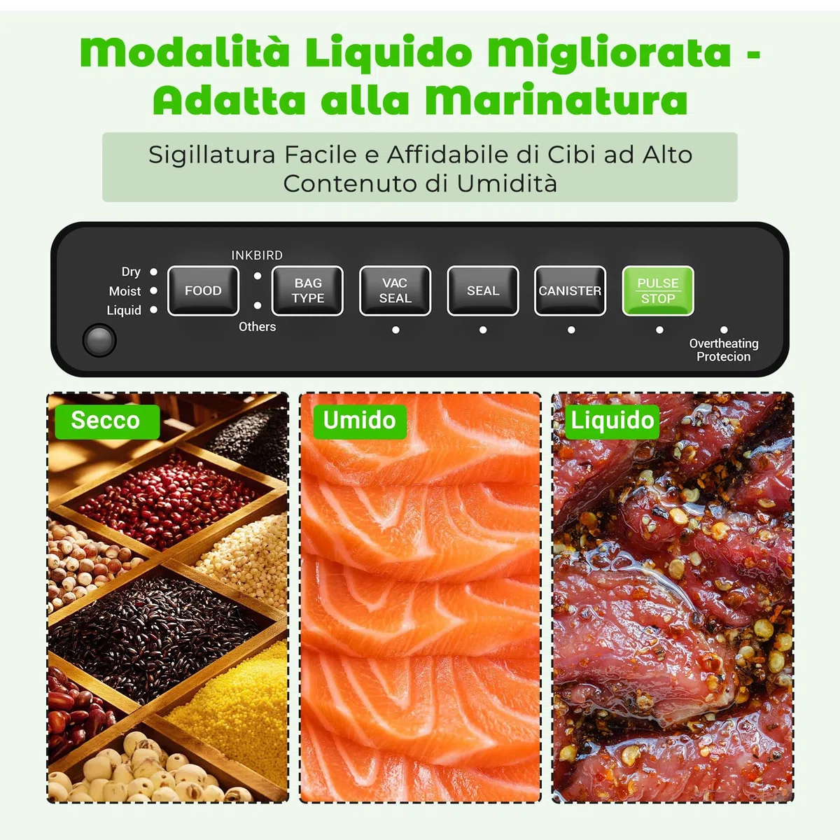 INKBIRD Macchina Sottovuoto Alimenti, Elettrodomestici di Messa Sotto Vuoto Con Taglierina Integrata | 7 Modalità di Sigillatura/Bagnata/Liquida, 130W Alta Potenza - Guarnizione Rapida, Indicatore
