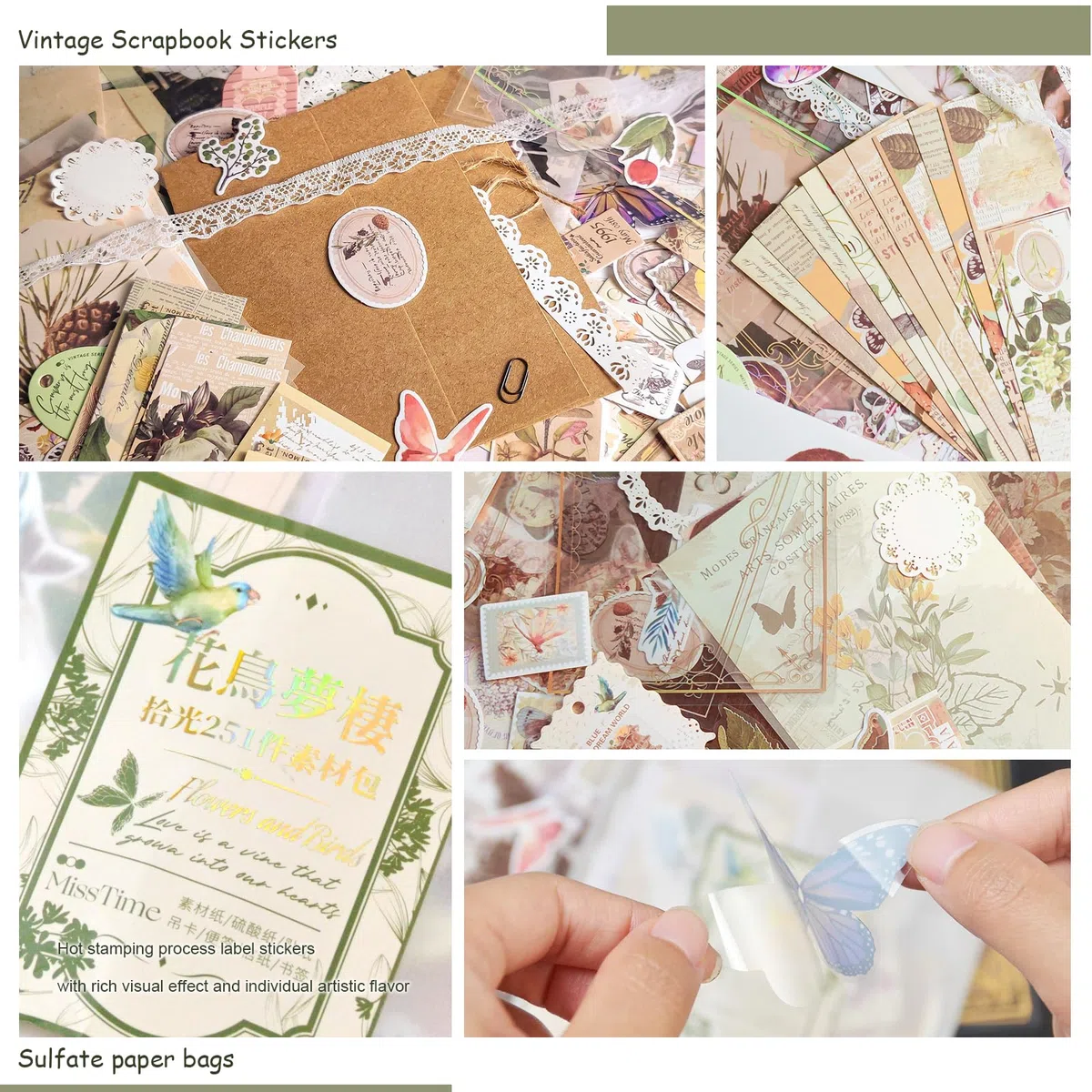 CMBPNNGS 502 Pezzi Scrapbooking Kit Vintage Stickers Bullet Journal Piante Animali Notizie Universo Adesivi con Accessori per Regalo Fai da Te Scrapbook Journaling