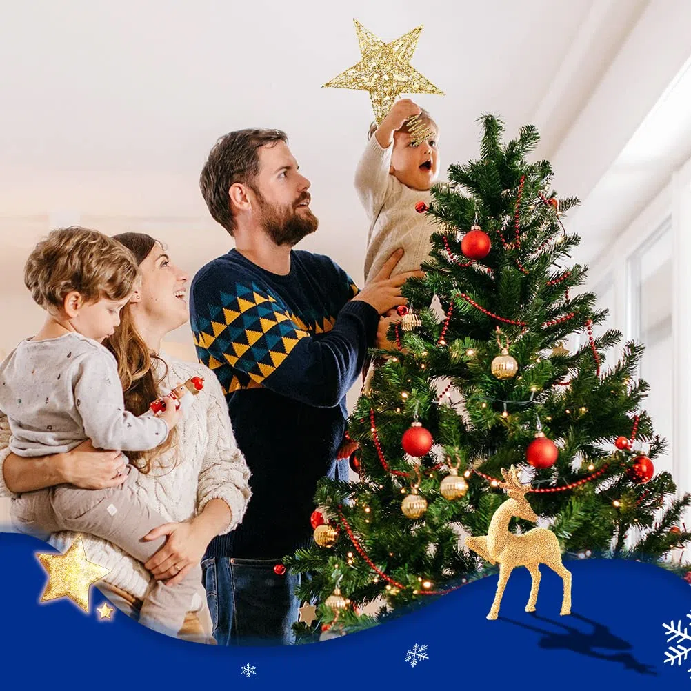 Puntale Stella Albero Natale, Oro Glitter Treetop Soprammobili Decorazione Natalizio, Lucido Forma di Stella Albero di Natale per Accessori Addobbi