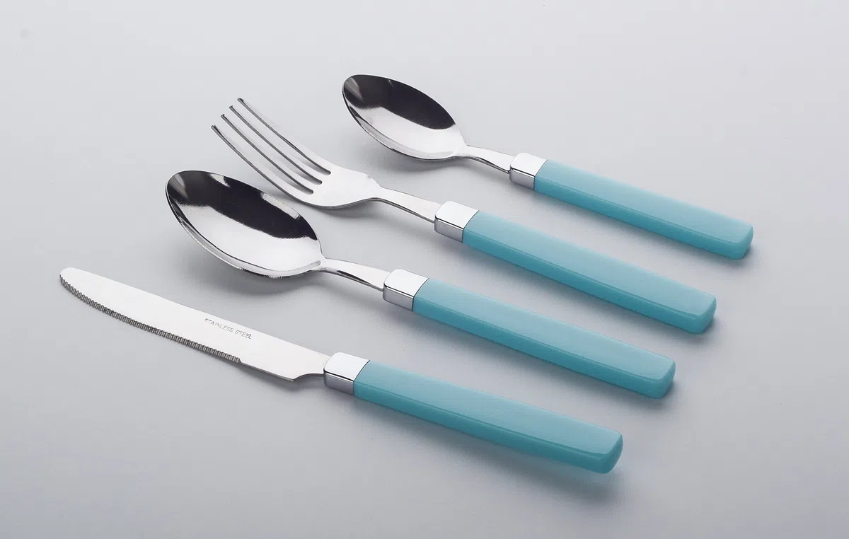 Exzact Posate Acciaio Inox con Manici Colorati 16 PZ - 4 Forchette, 4 Coltelli, 4 Cucchiai Cena, 4 Cucchiaini - EX23 (Turchese x 16)
