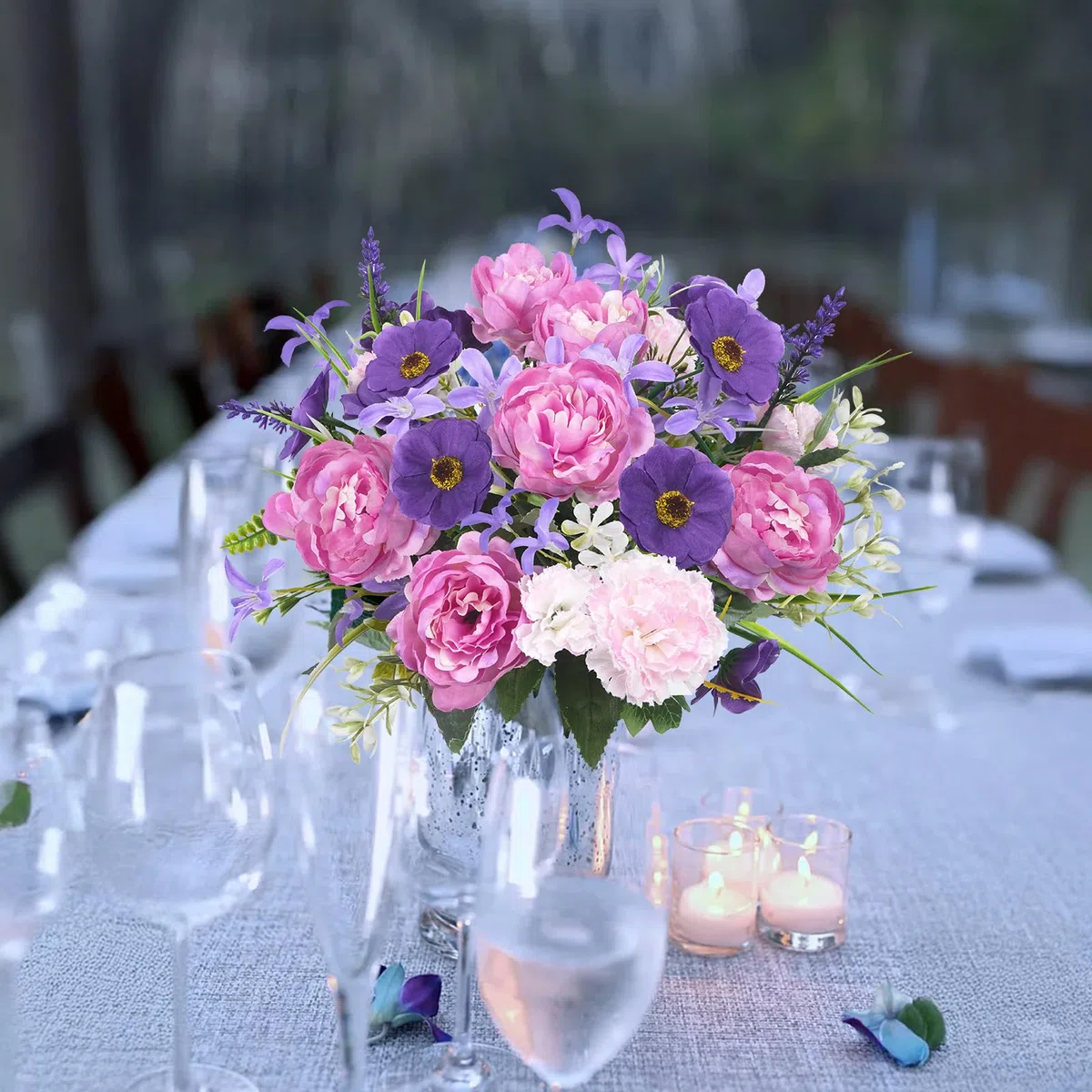 Giglio Viola Finte Fiori di Ciliegio Seta Artificial Bouquet di Fiori Peonia Piante Artificiali per Matrimoni, Casa, Feste di Compleanno, Decorazioni da Giardino