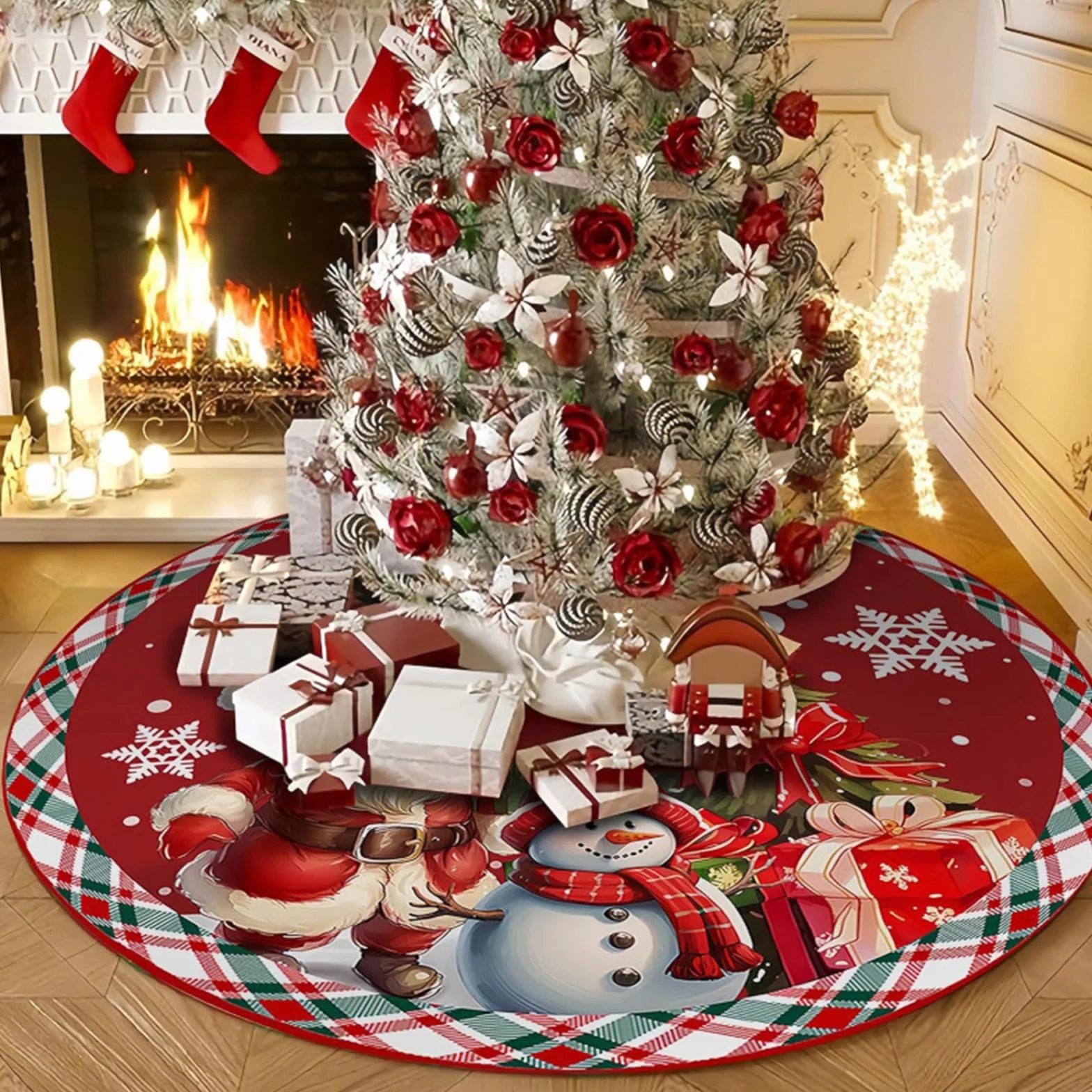 90cm Grande Gonna Albero di Natale, Tappetino per albero di Natale Pupazzo di Neve, Copertura per Albero diNatale, Rotonda Tappetino per Copertura Base Babbo Nataleper Decorazioni Natalizie