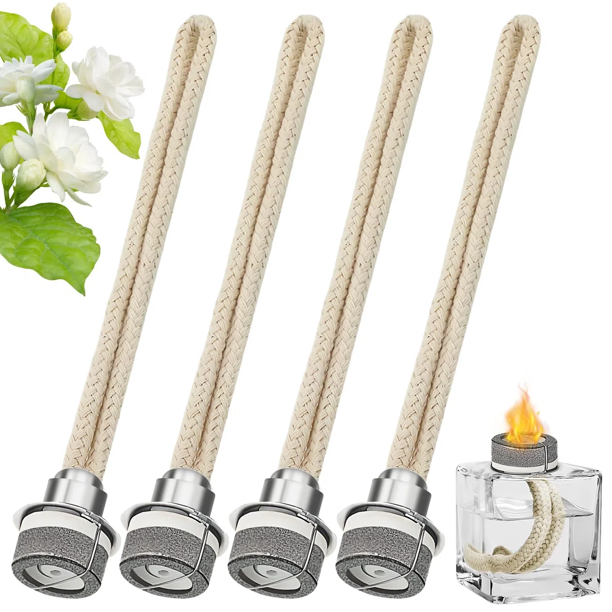 Set di 4 stoppini di ricambio per lampada a olio con bruciatore catalitico, per migliorare l'aria ambiente, decorazione della casa, 18 cm (argento)