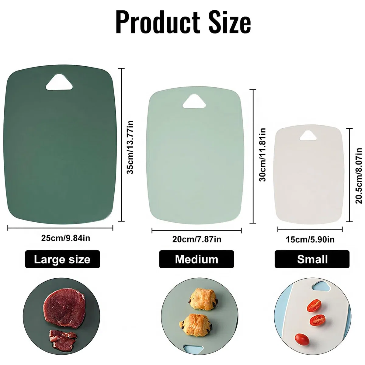 Set di 3 taglieri da cucina – Senza BPA, lavabili in lavastoviglie, con foro per appendere, antiscivolo, per carne, verdure, frutta, 3 dimensioni