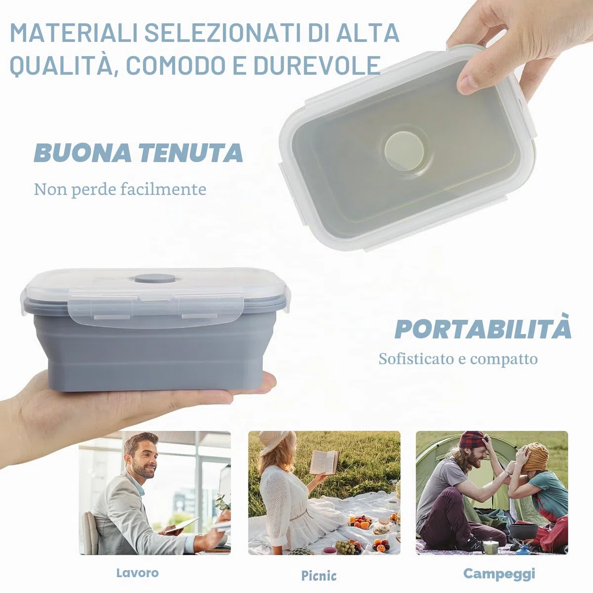 Pranzo del Silicone Contenitori Pieghevoli 3 Pezzi 550ML Pieghevole Lunch Bento Box per Lavastoviglie Congelatore Forno a Microonde
