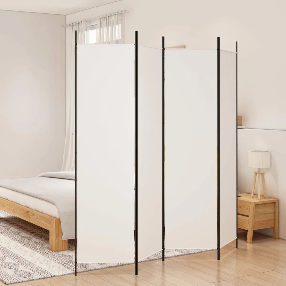Rantry Mobile Divisorio a 4 Pannelli Bianco 200x200 cm Tessuto, Paravento da Interno Separé per Ambienti, Pannelli Divisori per Interni Casa