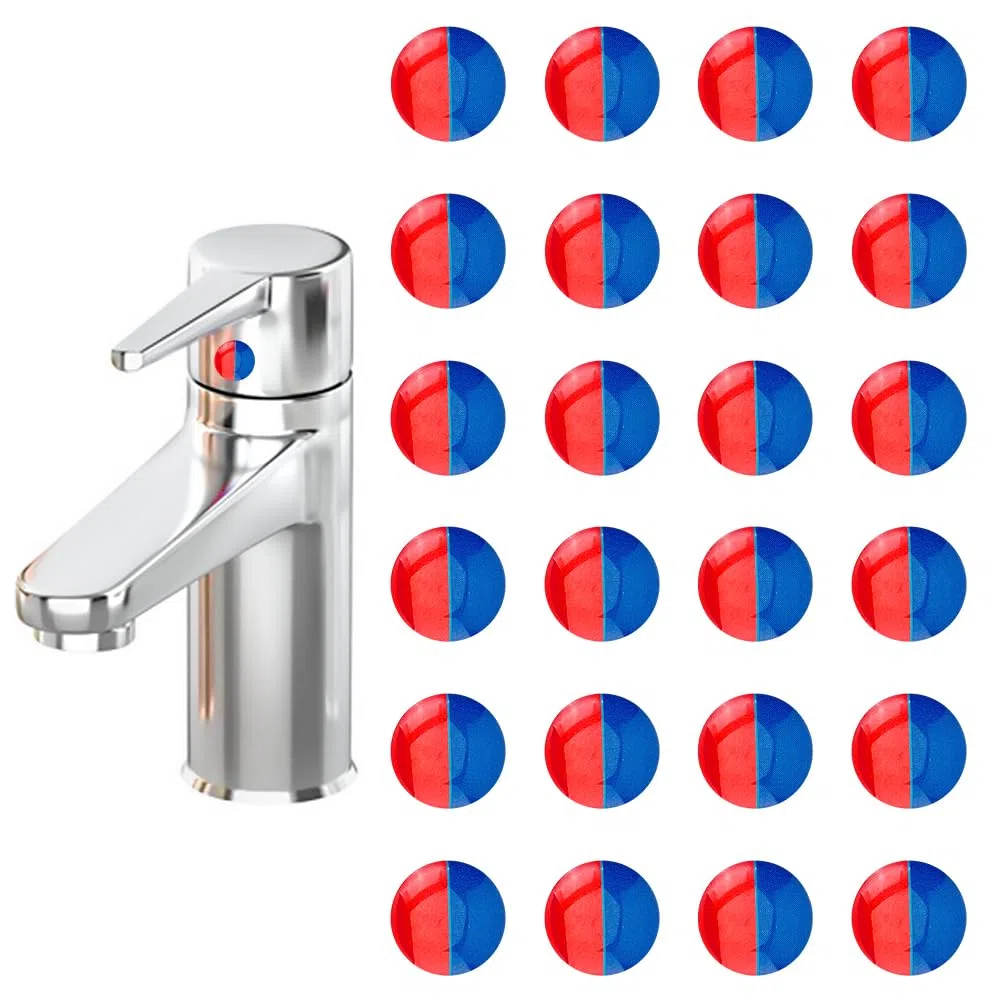 SUPERFINDINGS 24 pz Adesivi per Acqua Calda e Fredda Etichetta Autoadesiva per Acqua Calda e Fredda Adesivi per Trasferimento Rubinetto In Resina Epossidica per Bagno Cucina 10mm di Diametro